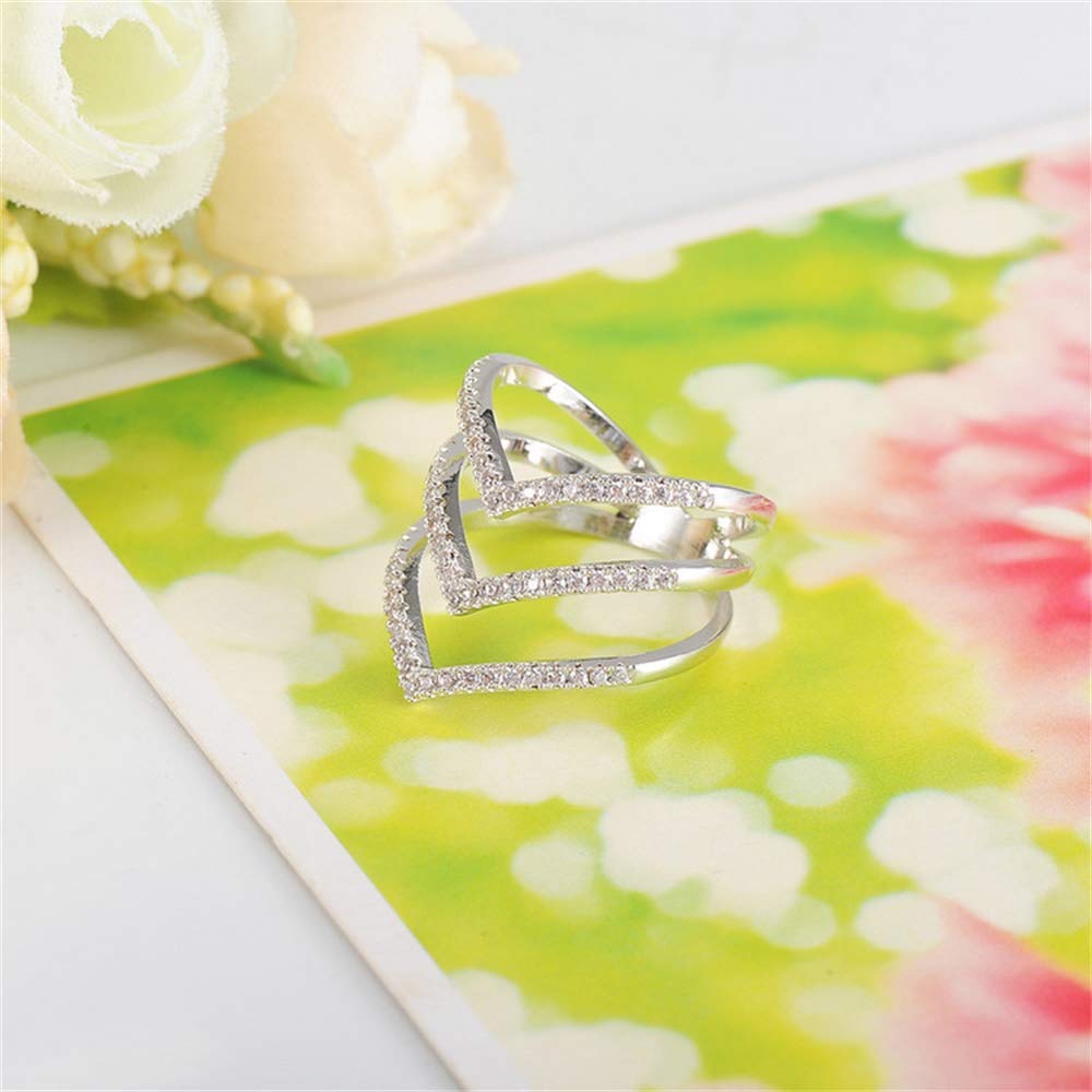 SixTwo Pointed V-Shaped Chevron Women's Rings | Shiny Full Diamond Cubic Zirconia CZ Ring | Multi-Row Eternity Wedding Band | Engagement, Anniversary & Birthday Gift for Her | Perfect for Proposals, Bridal Jewelry & Special Occasions
