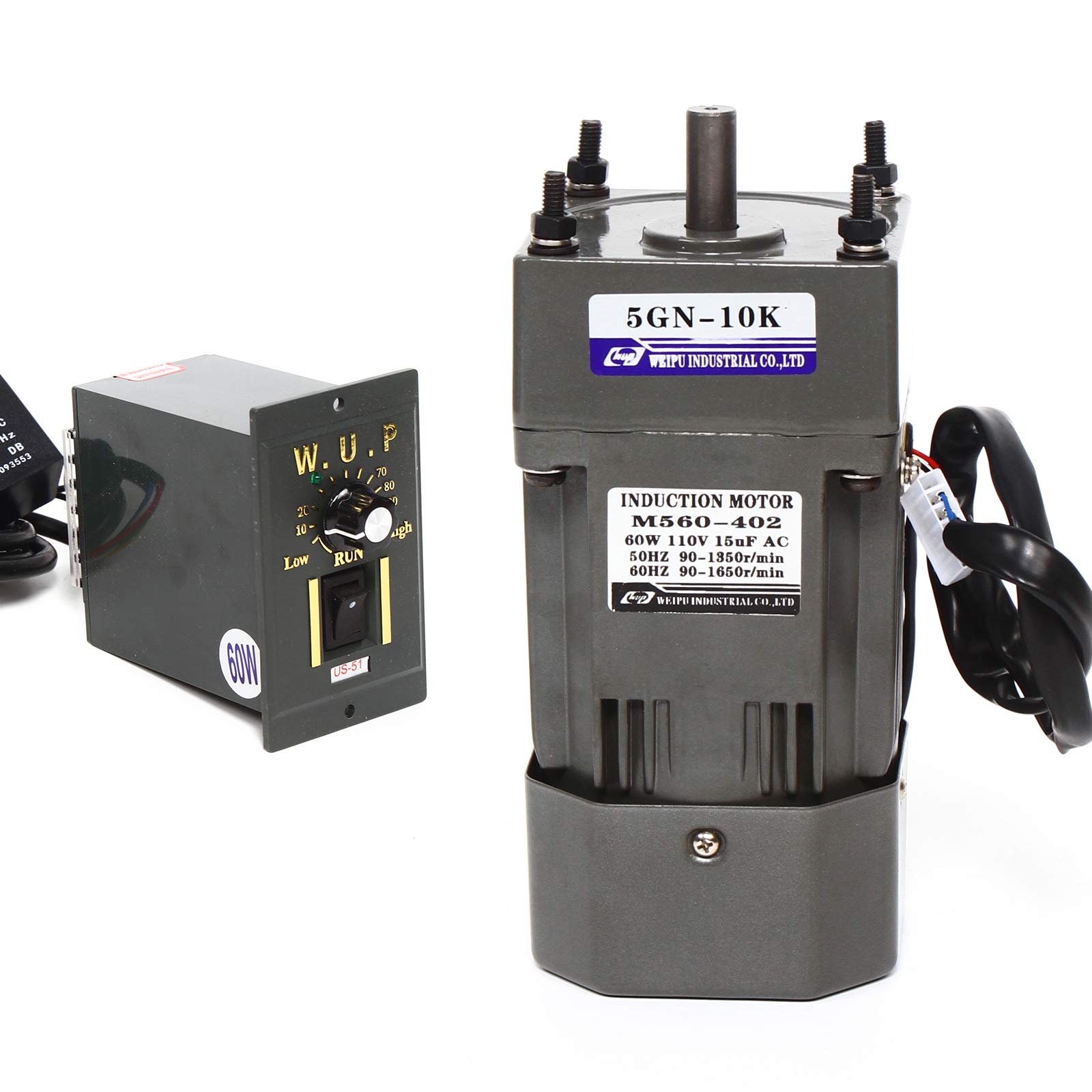 60W AC 110V Heavy Duty Gear Motor with Variable Speed Controller & Governor (1:10 Ratio, 135 RPM) - Ideal for Industrial Machinery, Conveyor Systems, and DIY Automation Projects