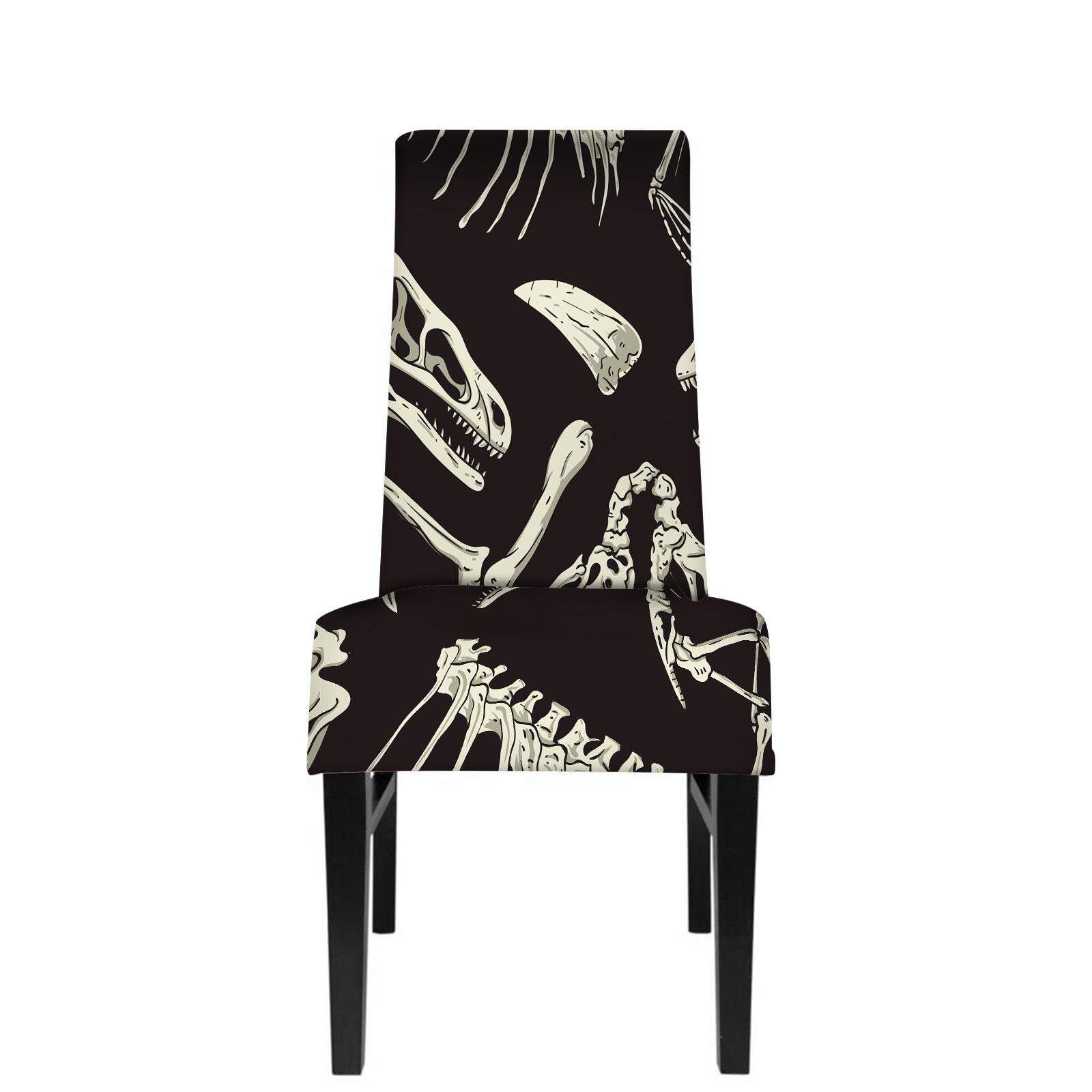 Dinosaur Chair Covers for Dining Room - Soft Monochrome Dinosaur Fossil Pattern Seat Protectors - Perfect for Home Decor, Kids' Rooms & Themed Parties