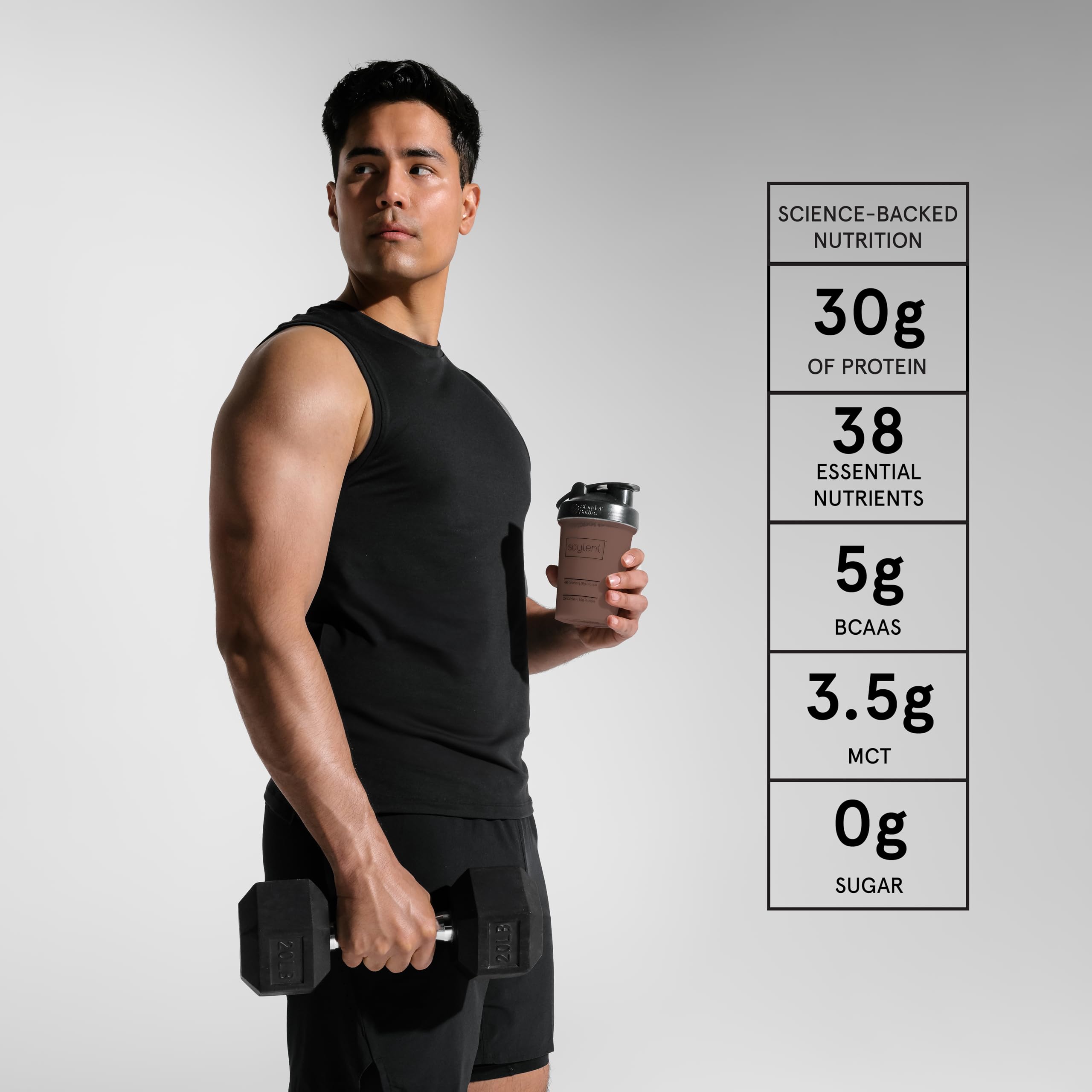 Soylent Chocolate Complete Protein Powder - 30g Protein Shake for Muscle Growth & Recovery with BCAAs, DHA, MCT, 28 Vitamins & Minerals | Zero Sugar, Gluten Free, Vegan (1.25lb) | Perfect for Post-Workout, Meal Replacement & Weight Management