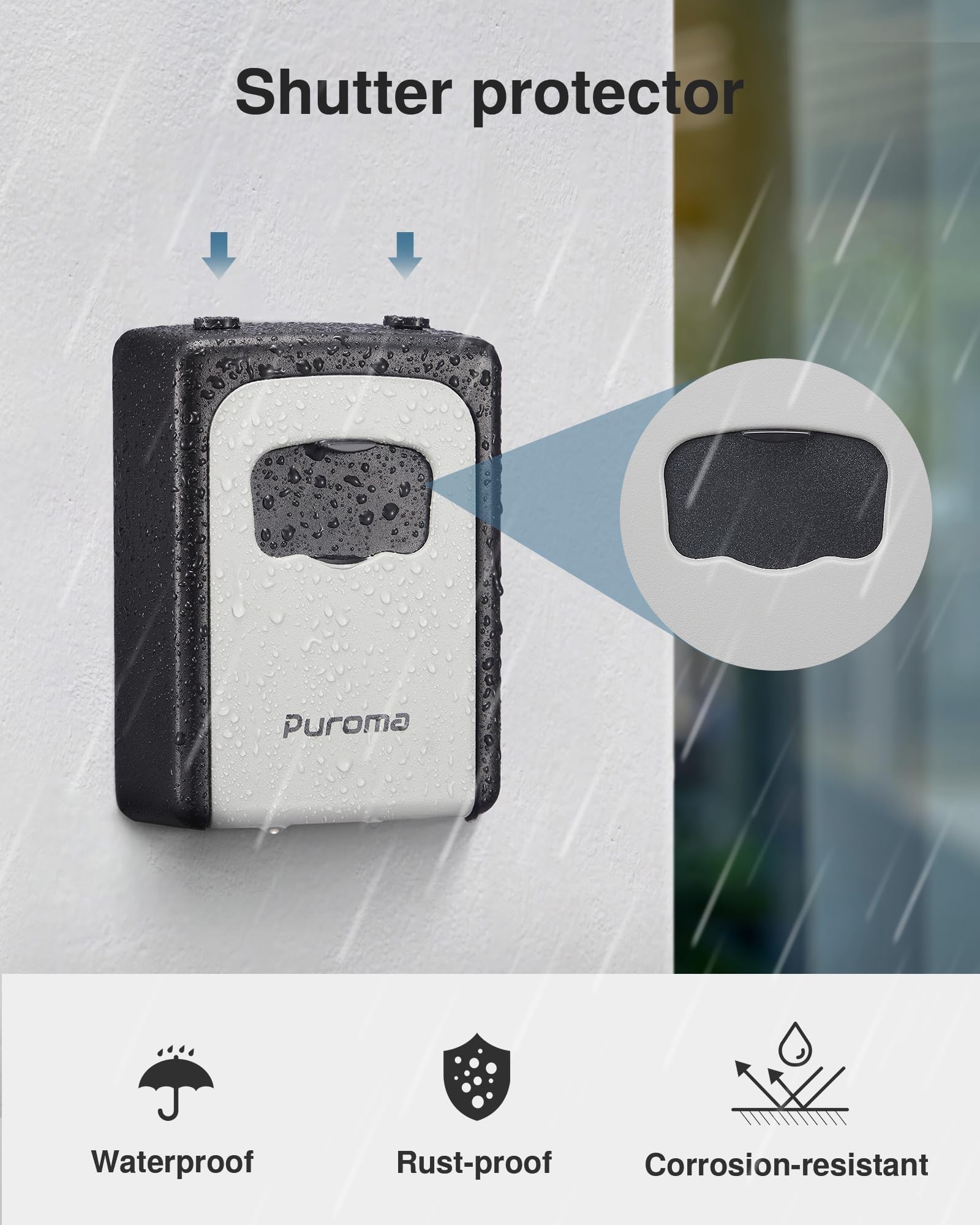 Puroma Large Key Lock Box with Resettable Combination Code - Waterproof Portable Security Safe for Outdoor, Home, Office - Wall Mount Lockbox for Door Handle & House Keys - Gray (1 Pack) - Perfect for Vacation Rentals, Airbnb Hosts & Property Managers
