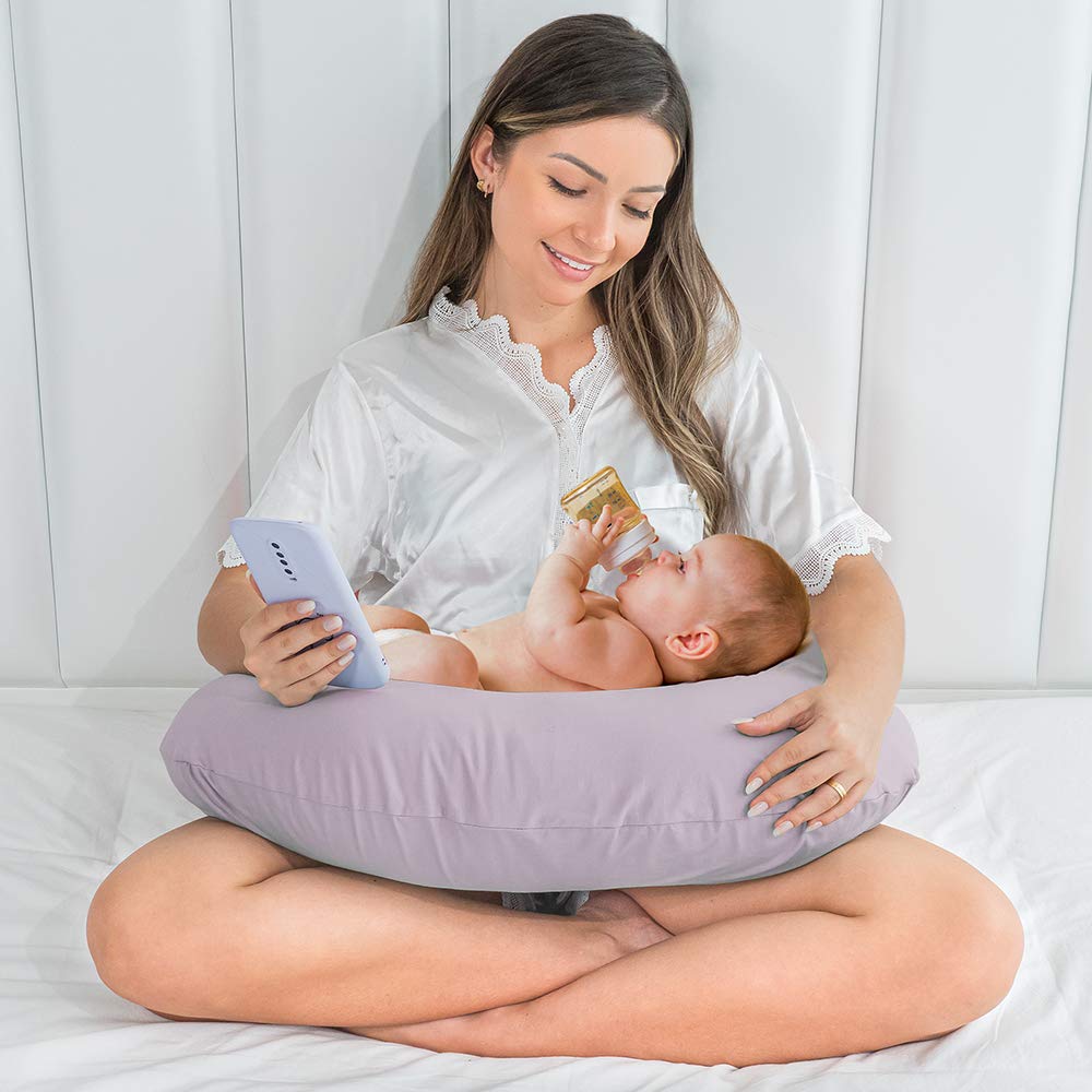 Breastfeeding Pillow with 2 Removable Covers - Nursing Support Pillow for New Moms & Babies - Machine Washable Nursing Cushion - Perfect for Feeding, Lounging & Tummy Time
