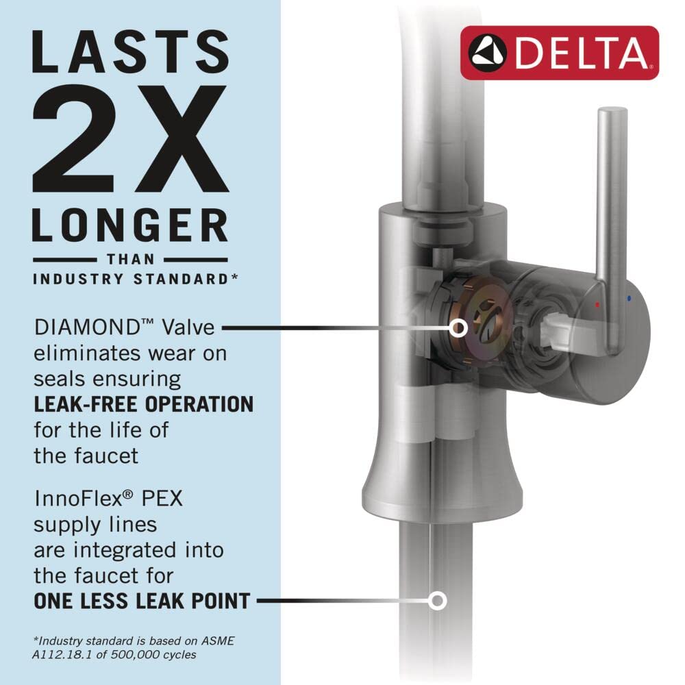 Delta Lahara Single Handle Bathroom Faucet in Chrome - 538-MPU-DST with Diamond Seal Technology & Metal Drain Assembly - Perfect for Modern Bathroom Sinks & Vanities