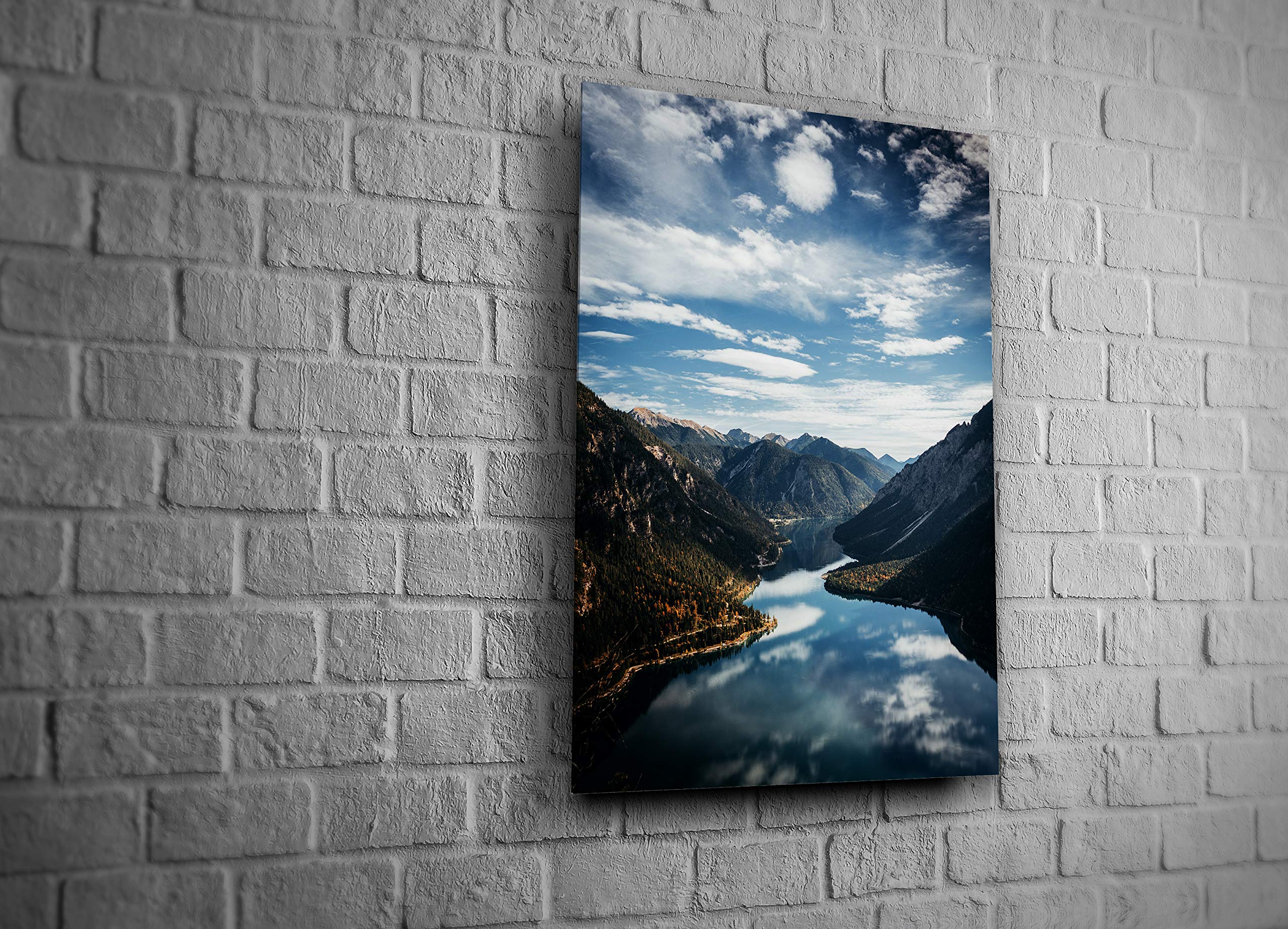 Premium Mountain River Nature Landscape Forest Tempered Glass Wall Art - 16x24 Inch Modern Home & Office Decor - Perfect for Living Room, Bedroom, Hotel Lobby Decor - Unique Gift Idea for Nature Lovers