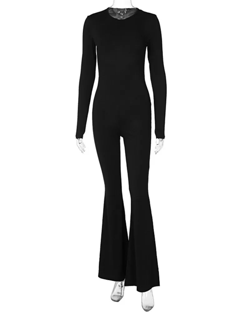 Sexy Backless Long Sleeve Jumpsuit for Women - Slim Fit Elastic Romper with Loudspeaker Print | Winter & Autumn Fashion | Perfect for Date Night, Club Outfits and Casual Wear