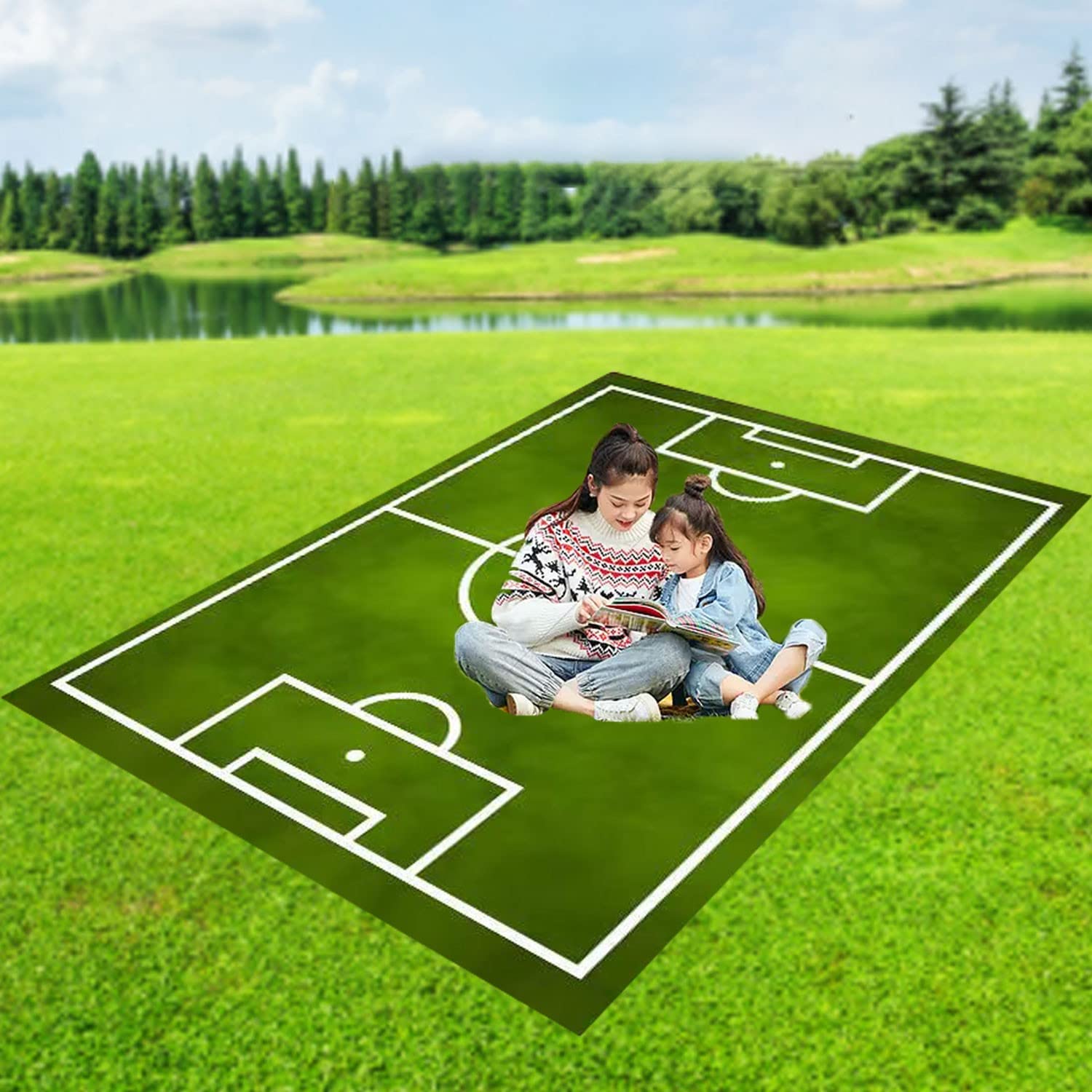 Non-Slip Kids Football Soccer Field Rug - 3.3x6.6ft Green Playmat for Boys & Girls Bedroom, Sports Room & Living Room - Perfect for Playtime, Decor & Safe Floor Activities
