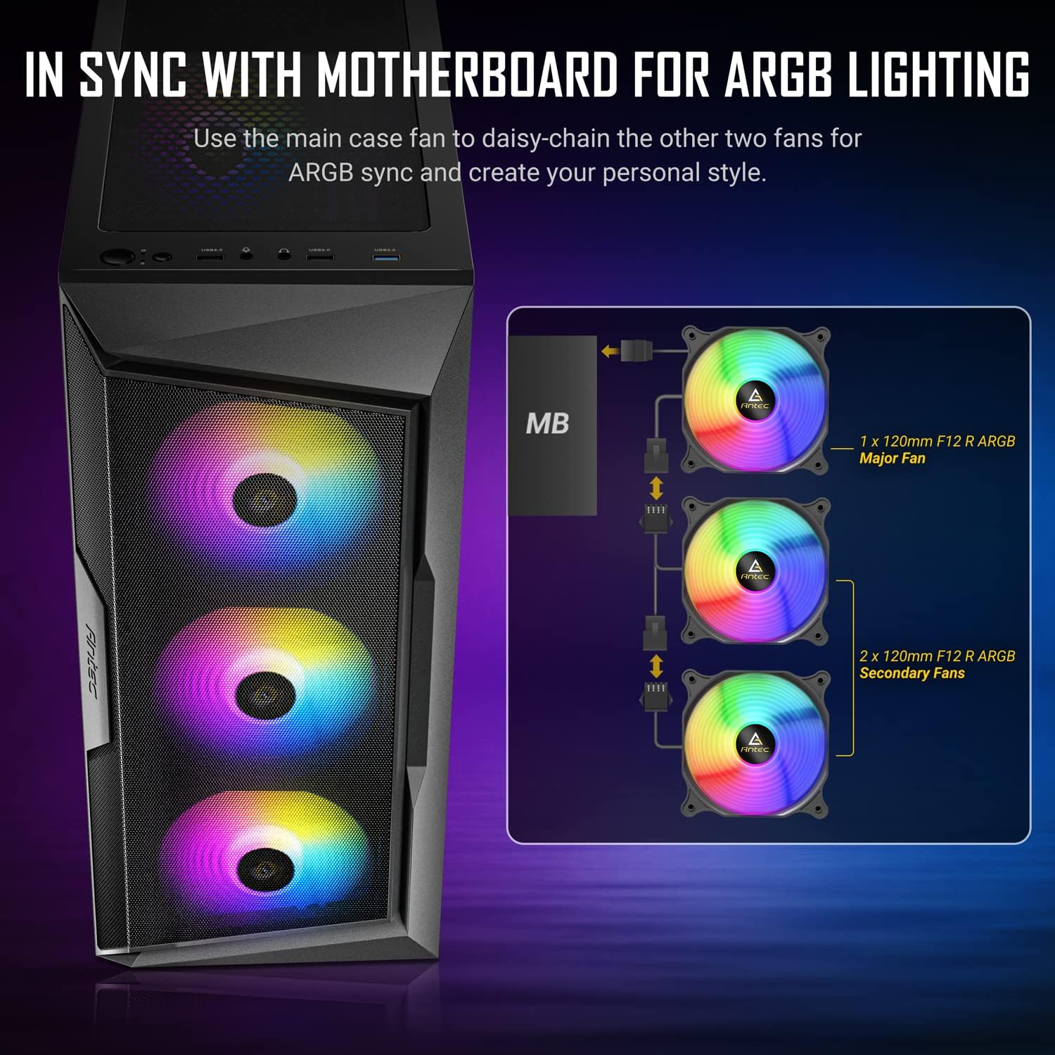 Antec AX61 Elite ATX Mid Tower Gaming PC Case - High Airflow, Tempered Glass, RGB Lighting for Ultimate Gaming Setup