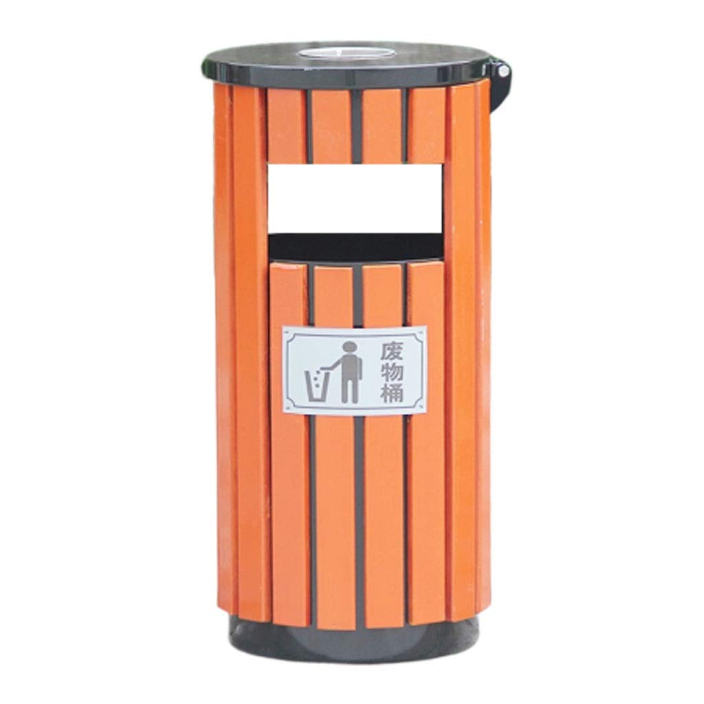12L Stainless Steel Outdoor Trash Can with Detachable Wooden Lid - Metal Round Waste Bin with Iron Inner Box & Ashtray - Perfect for Patio, Garden, and Backyard Use (Color: Black)
