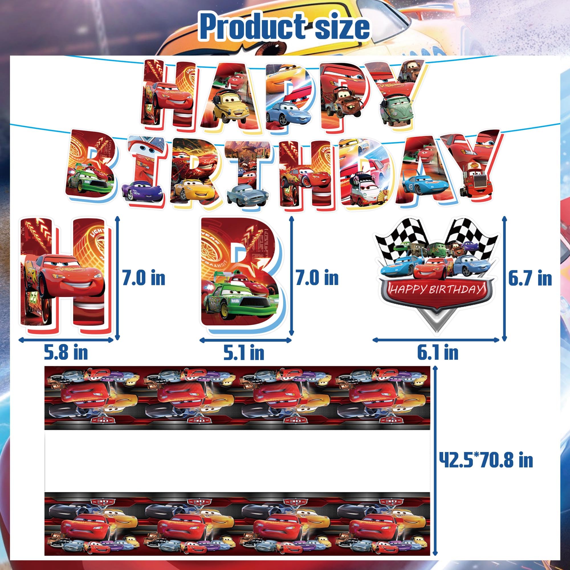 Cars Themed Birthday Party Decorations Set - Banner, Balloons, Cupcake Toppers, Tablecloth & Hanging Swirls for Boys' Race Car Birthday Party Decor