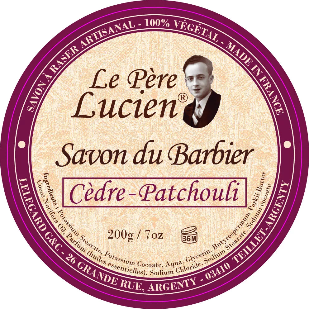 Le Père Lucien Cedar Patchouli Shaving Soap for Men - Natural Artisan Shaving Cream with Cedarwood & Patchouli Essential Oils - Perfect for Wet Shaving & Beard Care Routine
