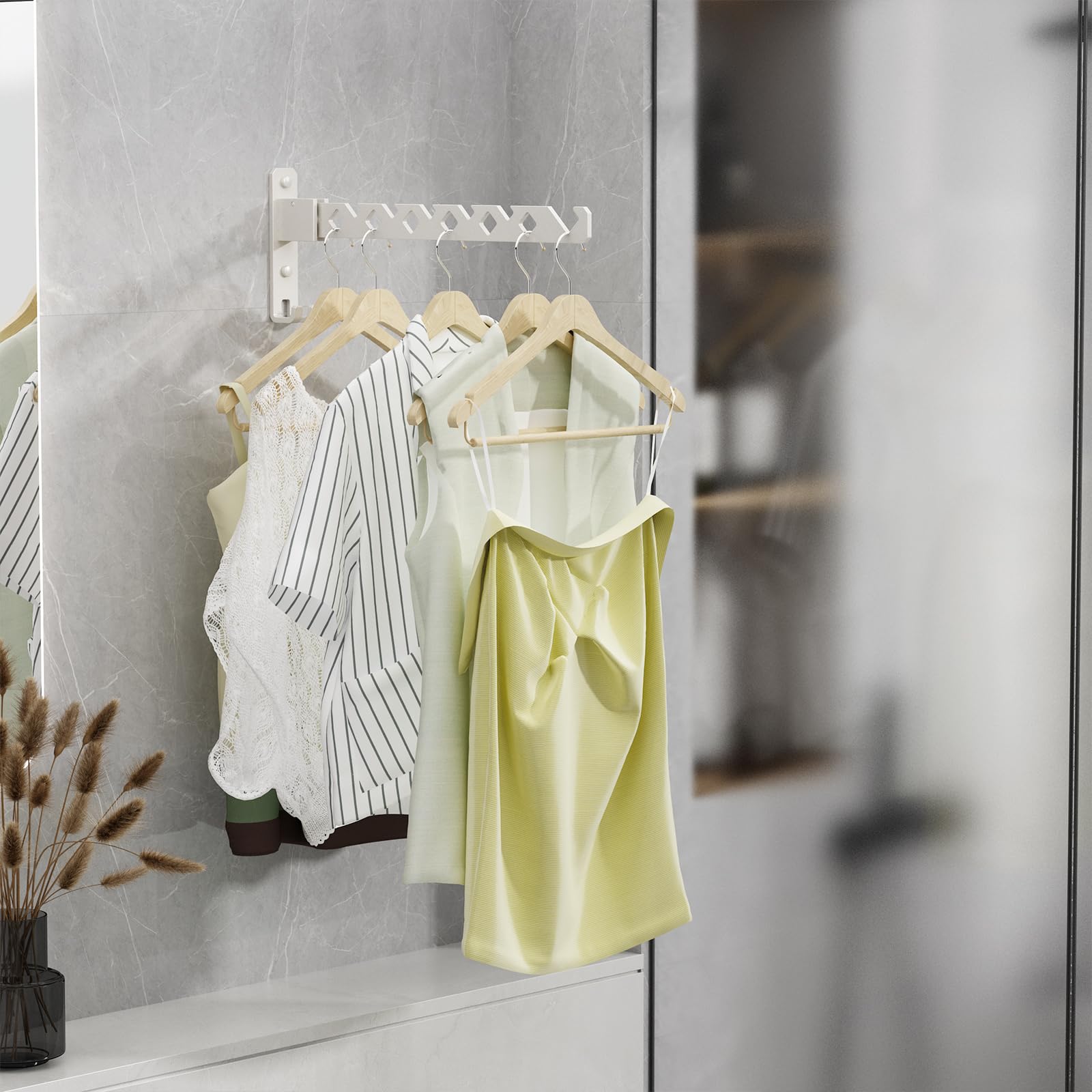Foldable Wall Mounted Clothes Drying Rack - Space Saving Laundry Hanger for Small Rooms, Bathroom & Closet - White Indoor Clothes Rack for Efficient Drying - Perfect for Apartments, Dorms and Tiny Homes