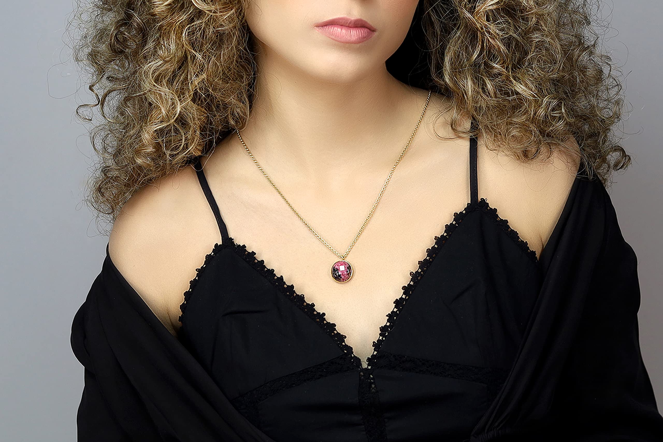 Rhodonite Gemstone Necklace for Women - Handmade Anemone Jewelry with Unique Stone Pendant - Artisan Crafted Gift Box Included | Perfect for Valentine's Day, Anniversary & Special Occasions