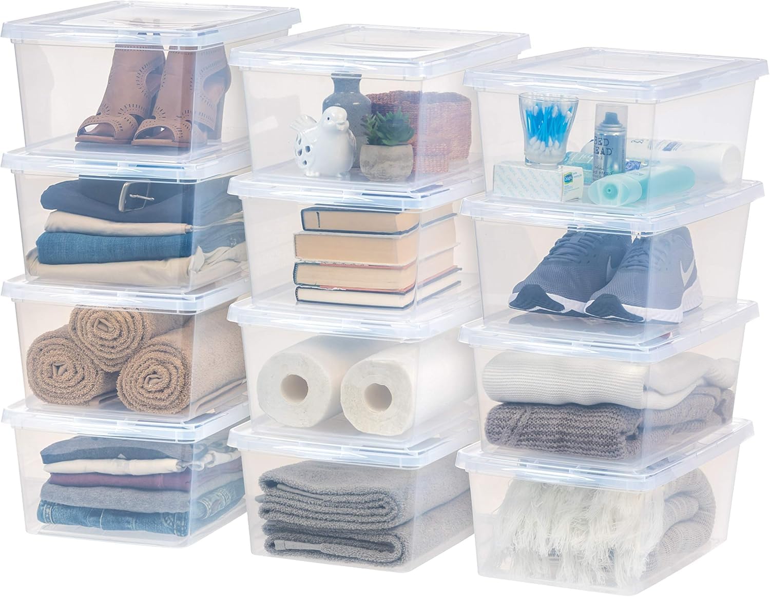 IRIS USA 17 Quart Clear Storage Box - 12 Pack | BPA-Free Plastic Stackable Bins with Lids | Perfect for Organizing Shoes, Closet Shelves, Classroom Supplies & Game Storage | Ideal for Home, Office & School Organization