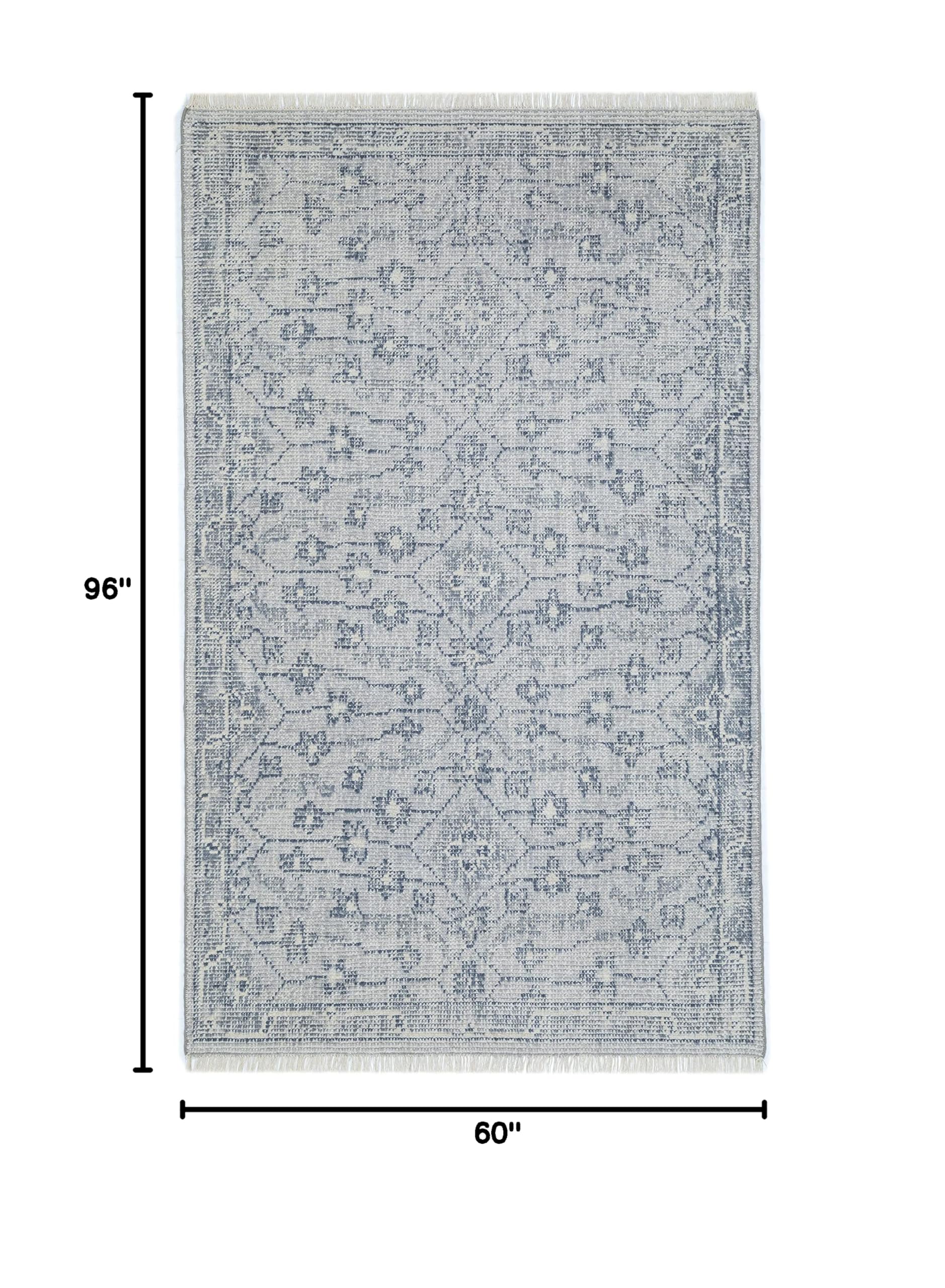 Handmade Modern Cotton and Wool Area Rug 5'x8' Blue - Ultra Durable Indoor Rug for Entryway, Living Room, Bedroom & Home Decor