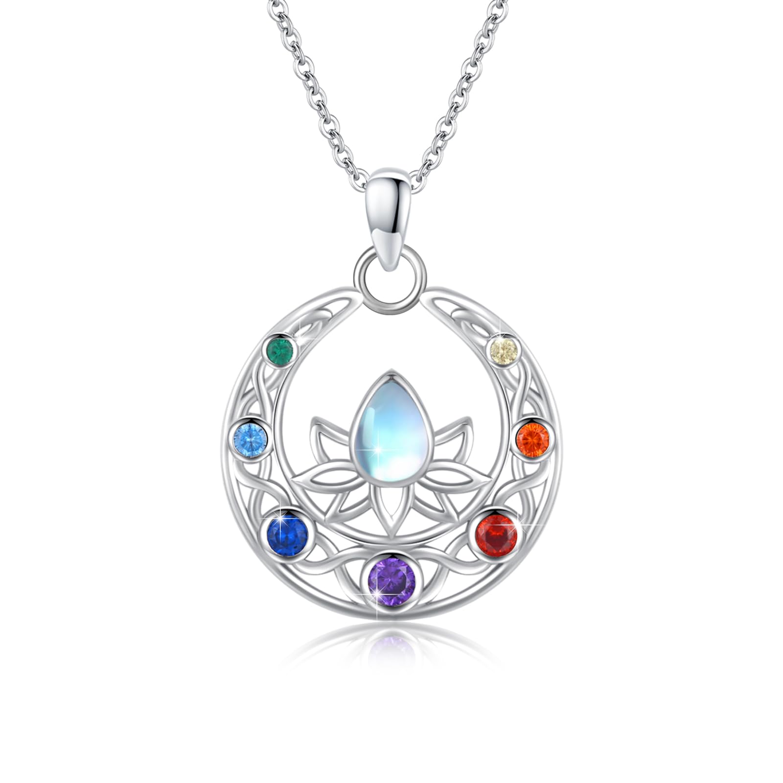 ECHOOY 925 Sterling Silver Moonstone Lotus Necklace for Women - Chakra Pendant Yoga Jewelry, Elegant Gift for Girls, Birthday & Mother's Day - Perfect for Meditation, Yoga Practice & Spiritual Healing