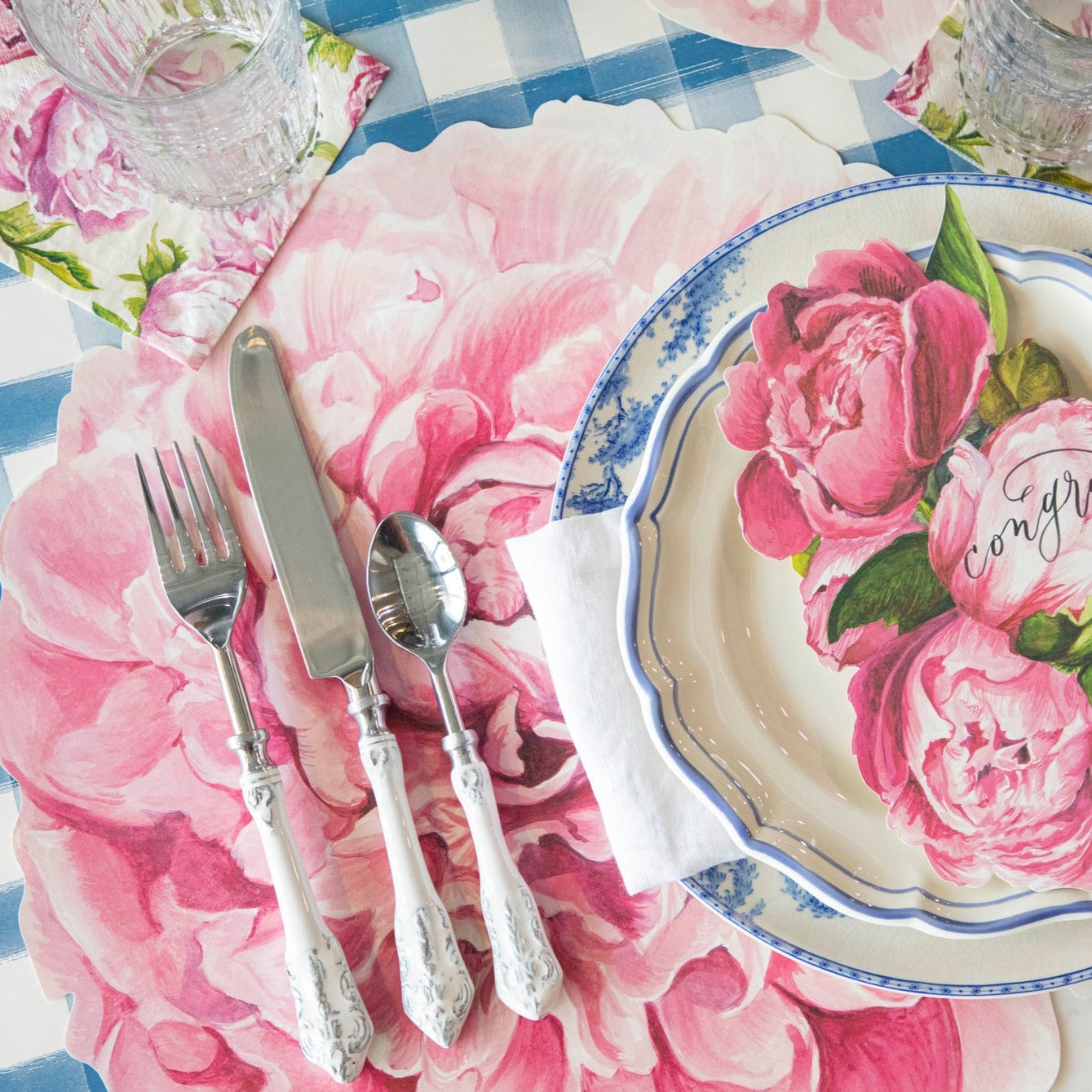 Elegant Die-Cut Peony Placemat for Dining Table - Floral Waterproof Table Mat for Home Decor, Parties & Events