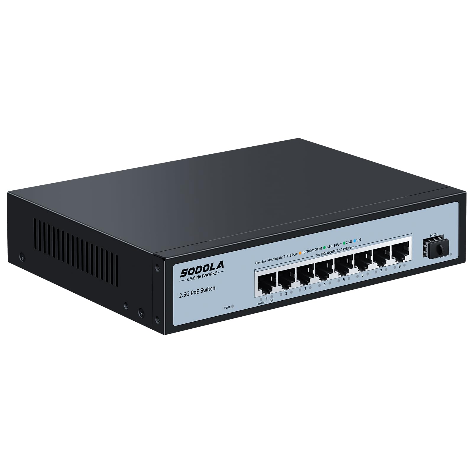 SODOLA 9-Port 2.5GbE PoE Switch with 120W Power Budget - High Speed Network Switch for Home Office, Security Cameras & IP Phones | Plug & Play Ethernet Switch for Smart Home & Business Networking