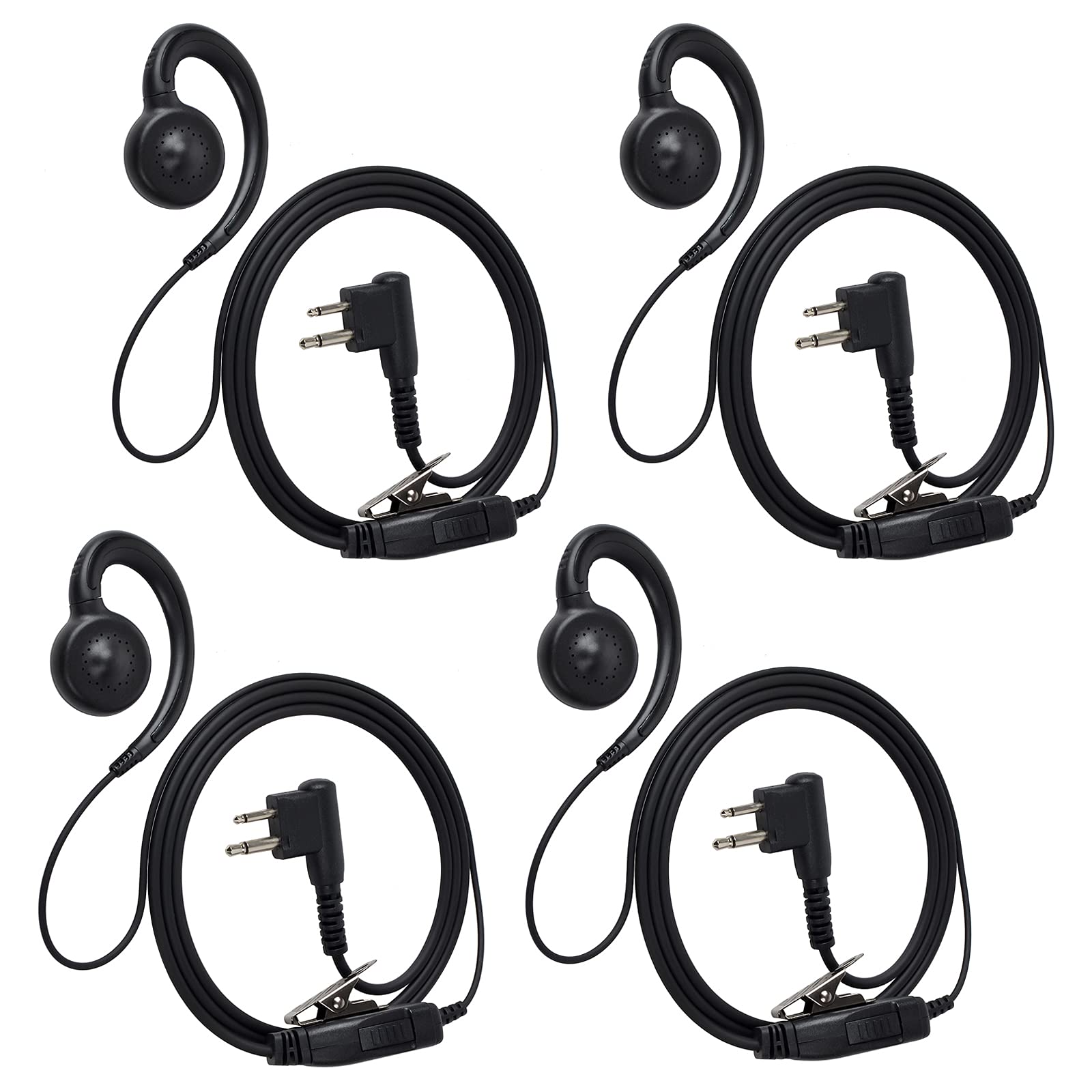 4 Pack HYS Motorola DP1400 CP040 GP88 GP300 Walkie Talkie Security Earpiece with Mic - C-Shape Headset for Construction, Security & Event Staff Communication