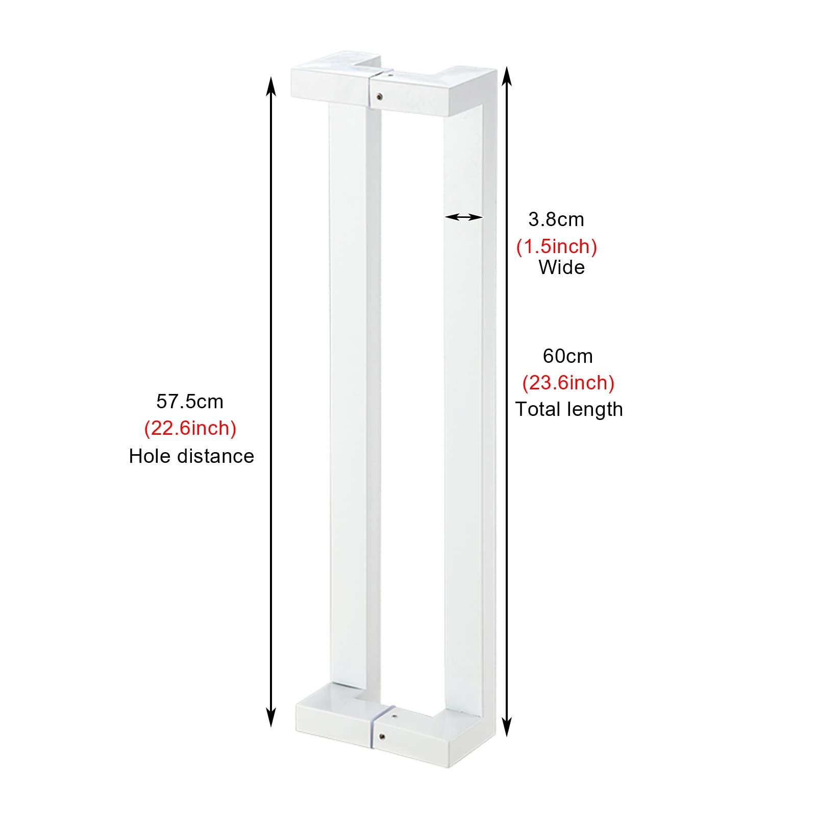 Double Sided H-Shape Sliding Door Handle - 24 Inch Rectangle Pull Bar for Wooden/Glass/Barn Doors - White Finish - Perfect for Home Entry, Office Partition & Closet Doors