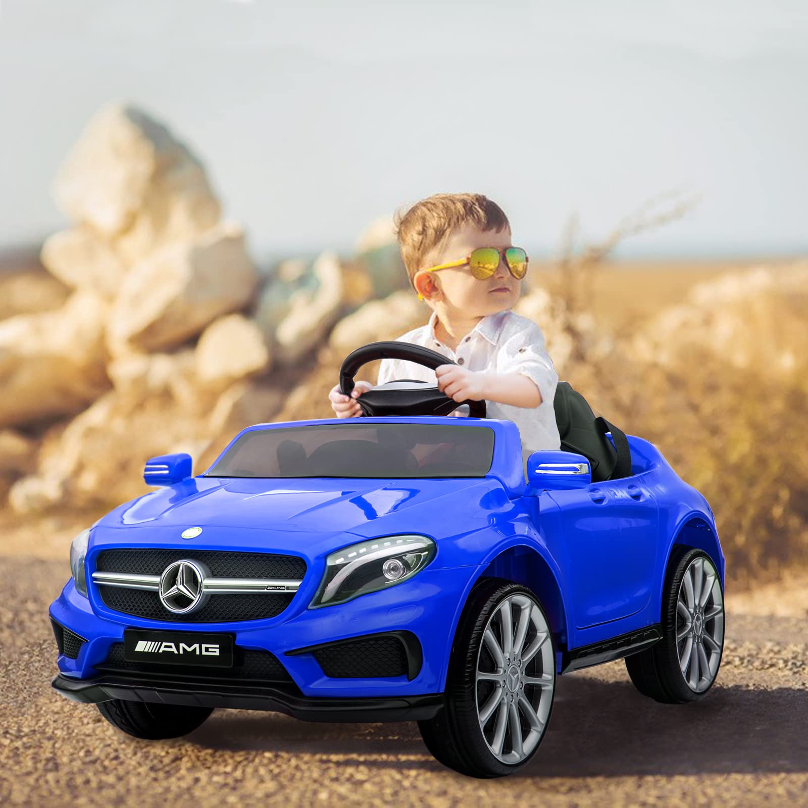 12V Kids Ride On Car with 2.4G Remote Control - Battery Powered Electric Vehicle for Toddlers, Double Doors, 5-Point Safety Belt, LED Lights (Blue) - Perfect for Indoor & Outdoor Play, Birthday Gifts, and Family Fun