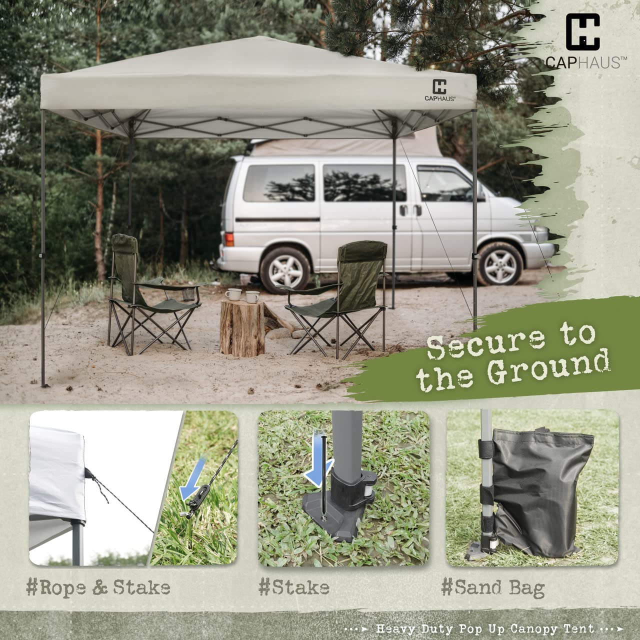 CAPHAUS 12x12ft Heavy Duty Commercial Pop Up Canopy Tent - One-Push Instant Setup, Central Lock System, Includes Wheeled Carry Bag & Weight Bag - Perfect for Outdoor Events, Farmers Markets, Beach & Backyard Parties (Dark Grey)