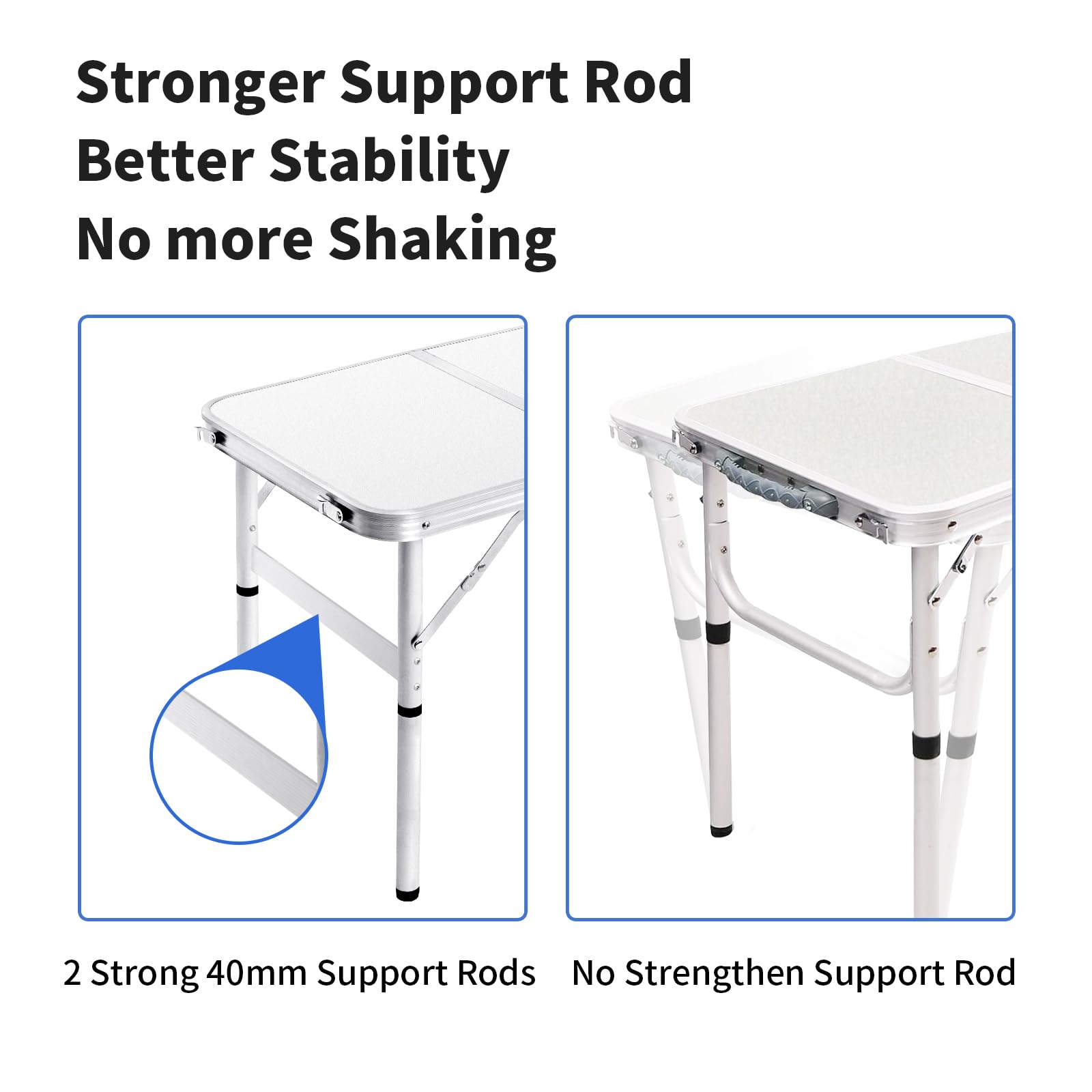 2FT Portable Folding Camping Table - Adjustable Height Aluminum Picnic Table for Outdoor, Beach, BBQ & Travel (23.6×15.7 inch, White) - Perfect for Camping Trips, Backyard Parties & Tailgating