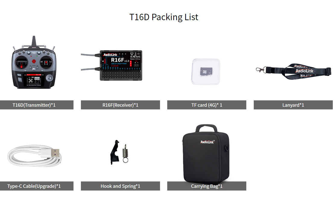 RadioLink T16D 16 Channel 2.4GHz RC Transmitter - High Precision Remote Controller for Drones, Cars & Boats | Perfect for Hobbyists, Racing & FPV Flying