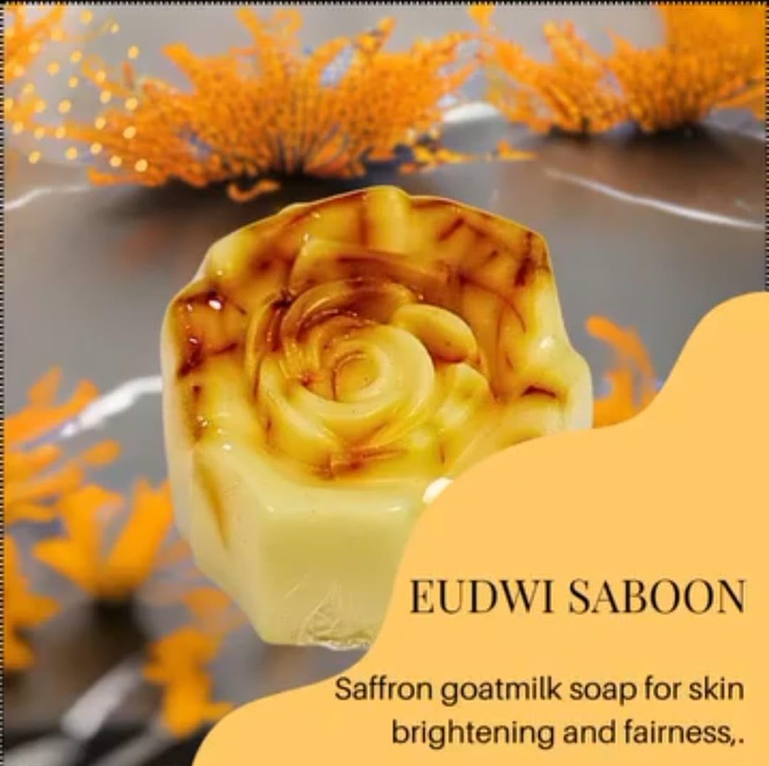 EUDWI Saffron Goat Milk Beauty Soap Bar - Natural Skin Brightening & Nourishing with Saffron Extract & Goat Milk | Gentle Cleansing for Dry, Sensitive Skin - Perfect for Daily Face & Body Care Routine
