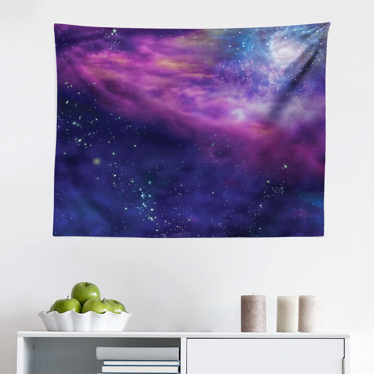 Ambesonne Outer Space Galaxy Tapestry - Milky Way Star Clusters & Solar System Wall Art Decor for Bedroom, Living Room, Dorm - 28x23 Inches Purple Blue Space-Themed Fabric Hanging - Perfect for Astronomy Lovers & Cosmic Room Decor
