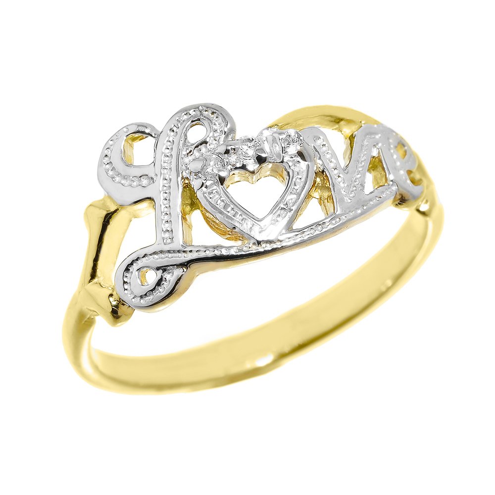 10K Yellow Gold Diamond Love Script Statement Ring - Modern Dainty & Elegant Jewelry for Women, Perfect for Anniversaries, Engagements & Special Occasions