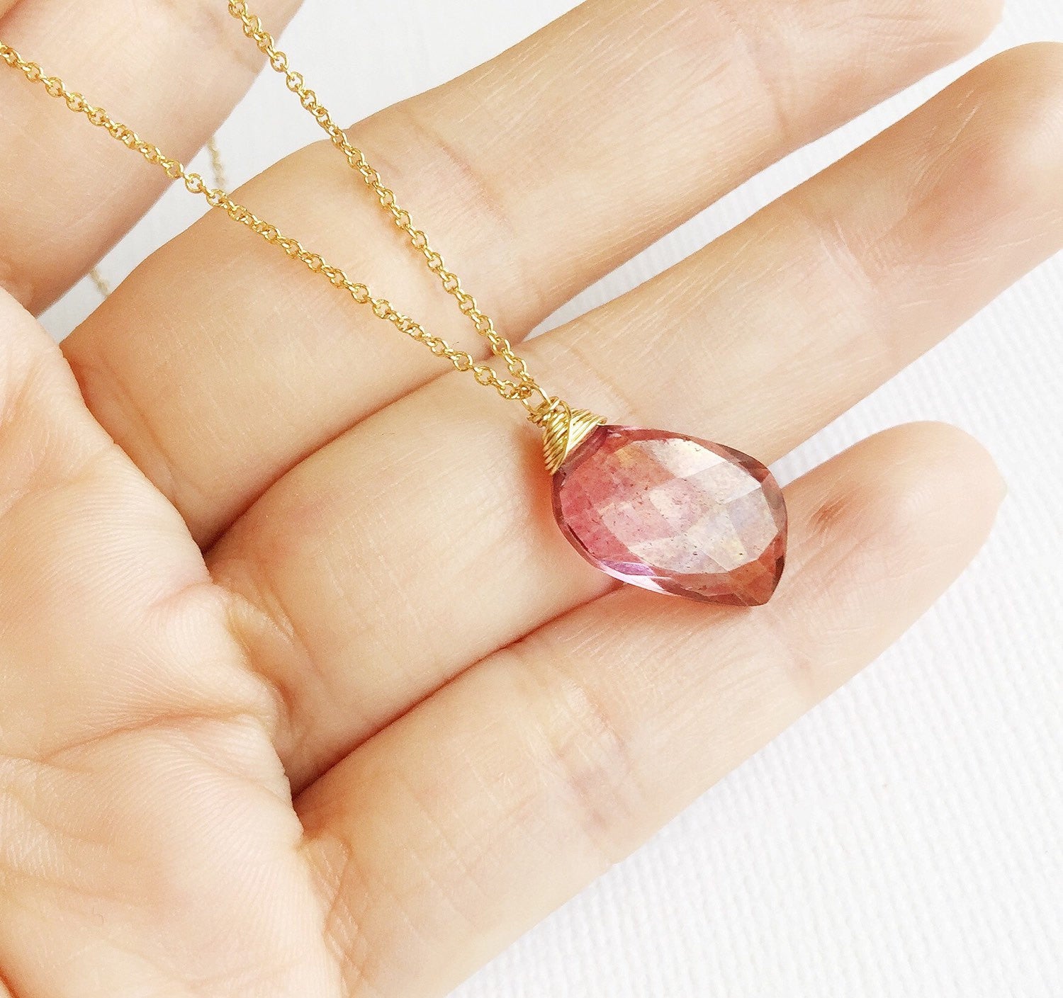 Yazmin Pink Quartz Necklace (N187) - Elegant Crystal Jewelry for Women, Perfect Gift for Valentine's Day, Anniversary & Special Occasions