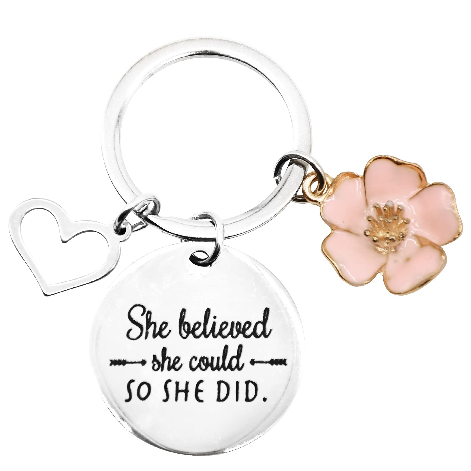 Pedenty 'She Believed She Could So She Did' Keychain - Inspirational Motivational Gifts for Women, Mom, Daughter, Friends - Perfect for Graduation, Birthday, Christmas & Daily Encouragement