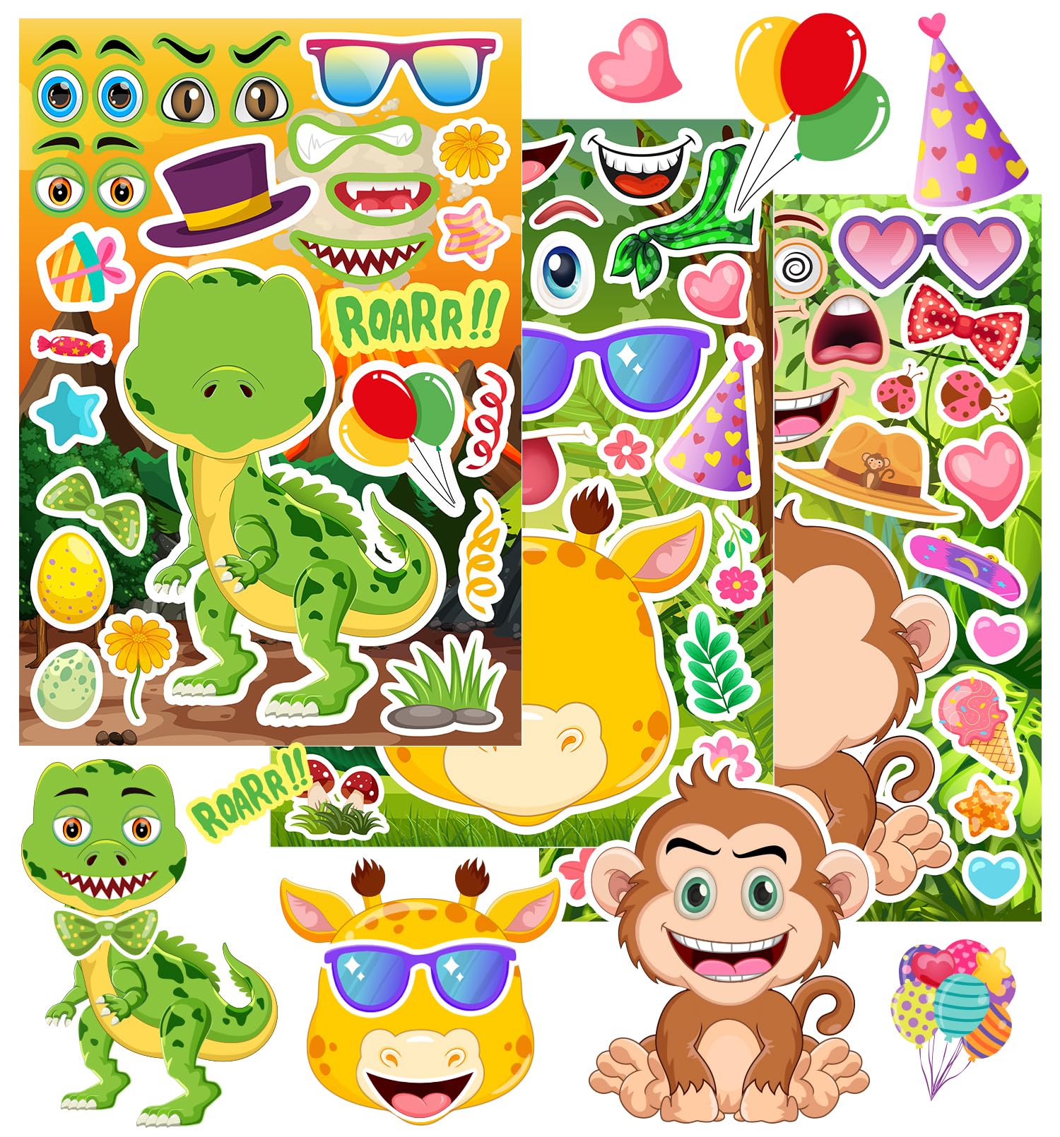 Fun Animal Face Stickers for Kids - 36 Sheets for Crafts & Party Favors