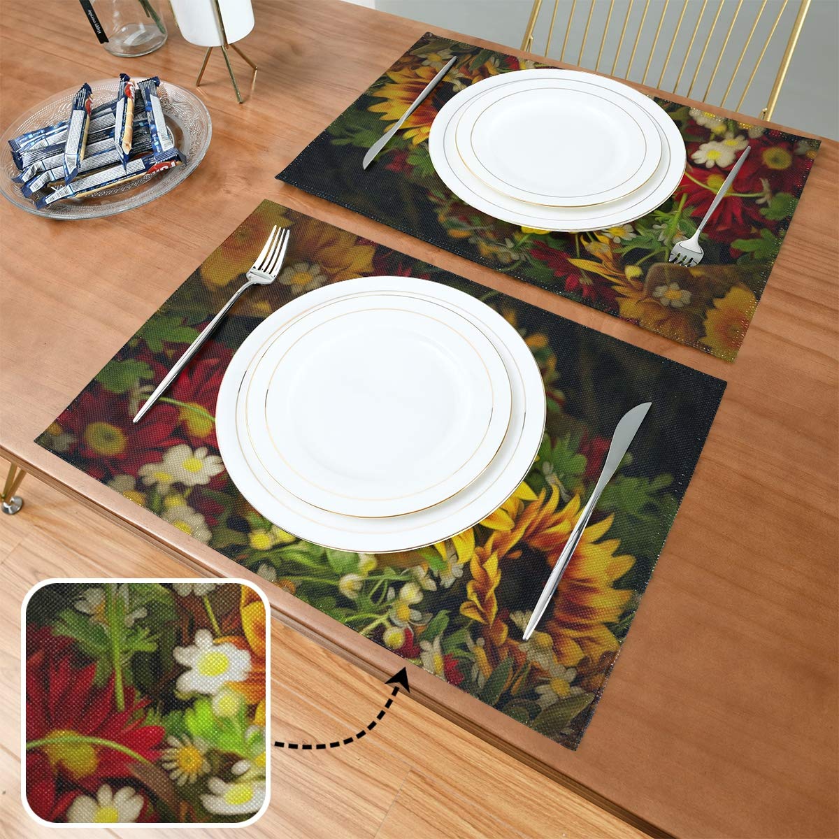 Blueangle Sunflower Placemats Set of 6 - Non-Slip Heat Resistant Table Mats for Dining Table Decor | Perfect for Kitchen, Party, and Home Decor