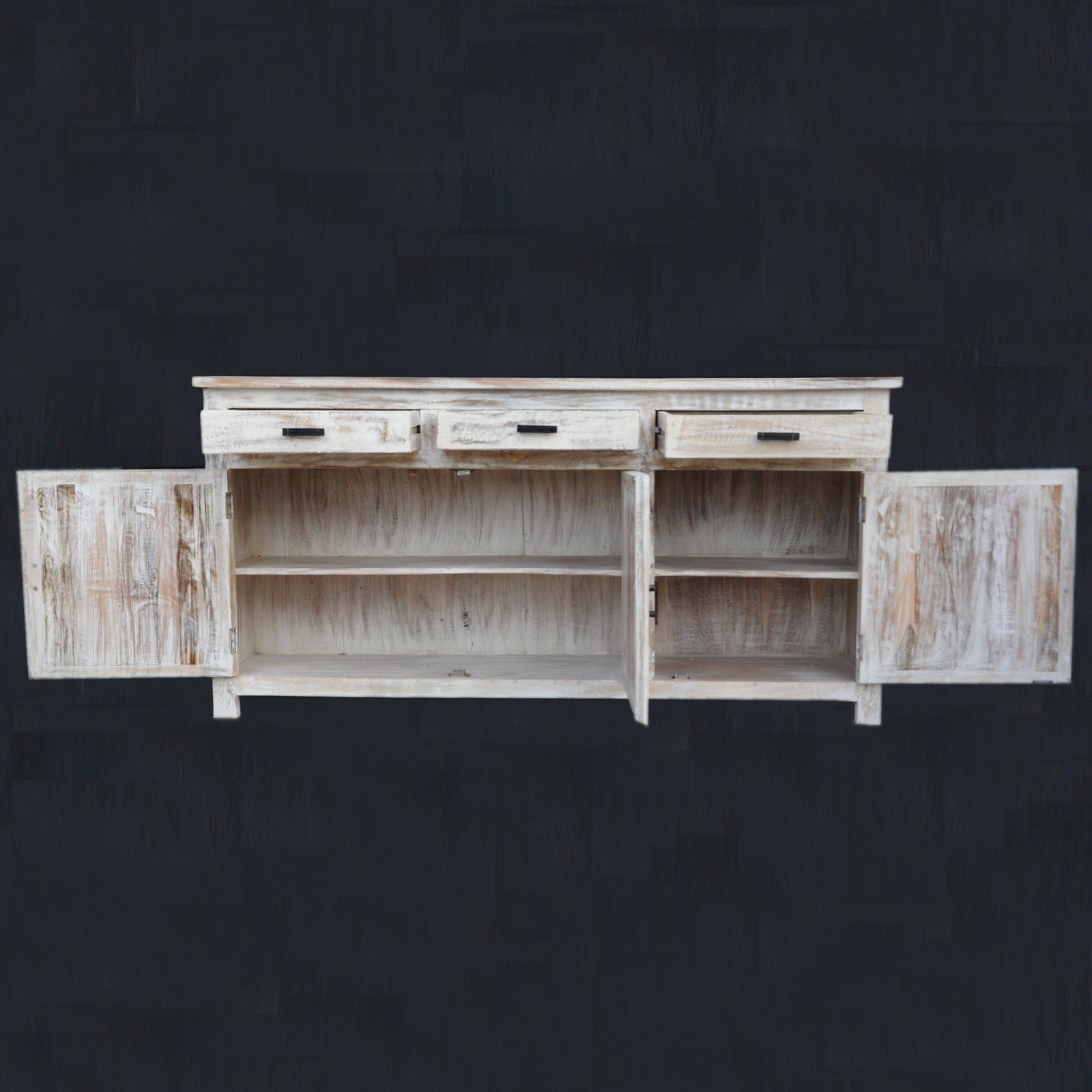 Reclaimed Wood & Mango Wood Large Sideboard Buffet Hutch - White Finish (180-200cm) - Rustic Dining Room Storage Cabinet for Farmhouse & Modern Homes