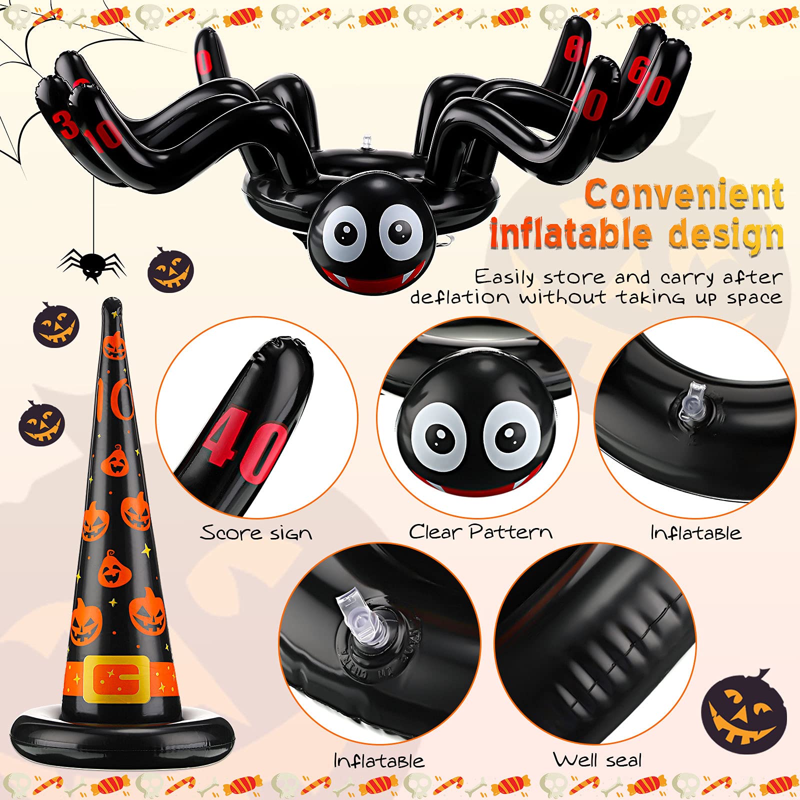 Halloween Toss Game Set with Witch Hat & Pumpkin Rings - Outdoor Party Games