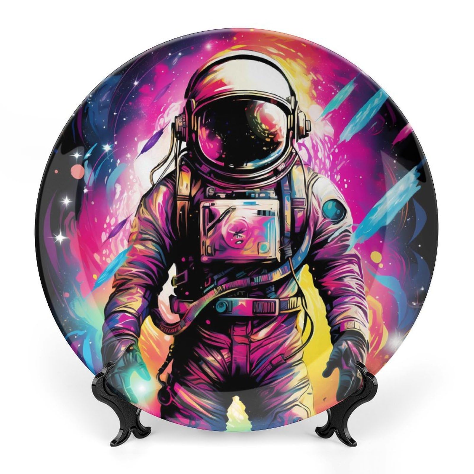 Astronaut Universe Fantasy Galaxy Ceramic Decorative Plates - Display Ornaments & Dinner Plates with Stand for Kitchen & Home Decor - Perfect for Space-Themed Parties, Sci-Fi Room Decor & Unique Gift Ideas