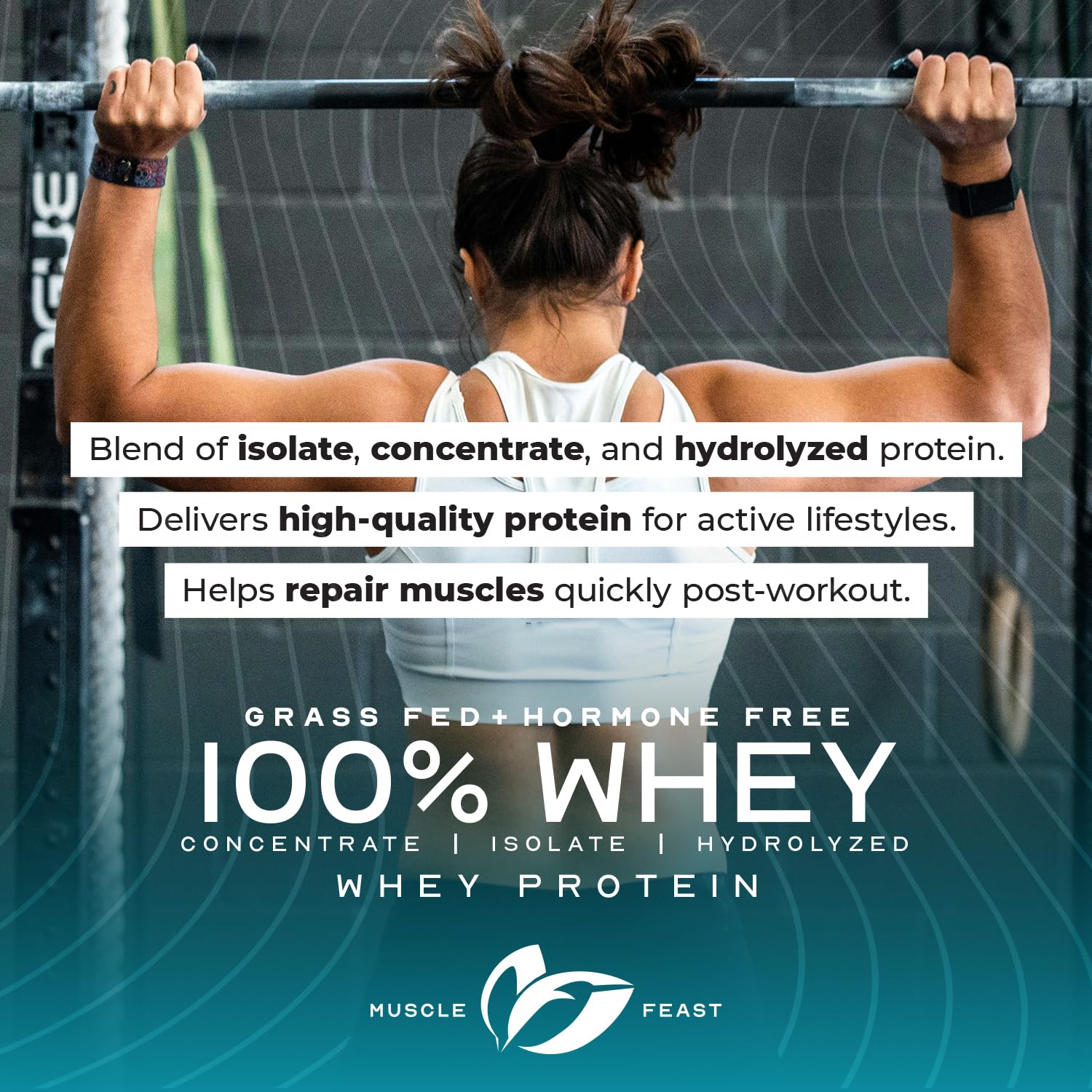 Muscle Feast 100% Grass-Fed Whey Protein Powder - 5lb Unflavored, Hormone & Antibiotic Free, Pasture Raised | Ideal for Post-Workout Recovery, Smoothies & Baking