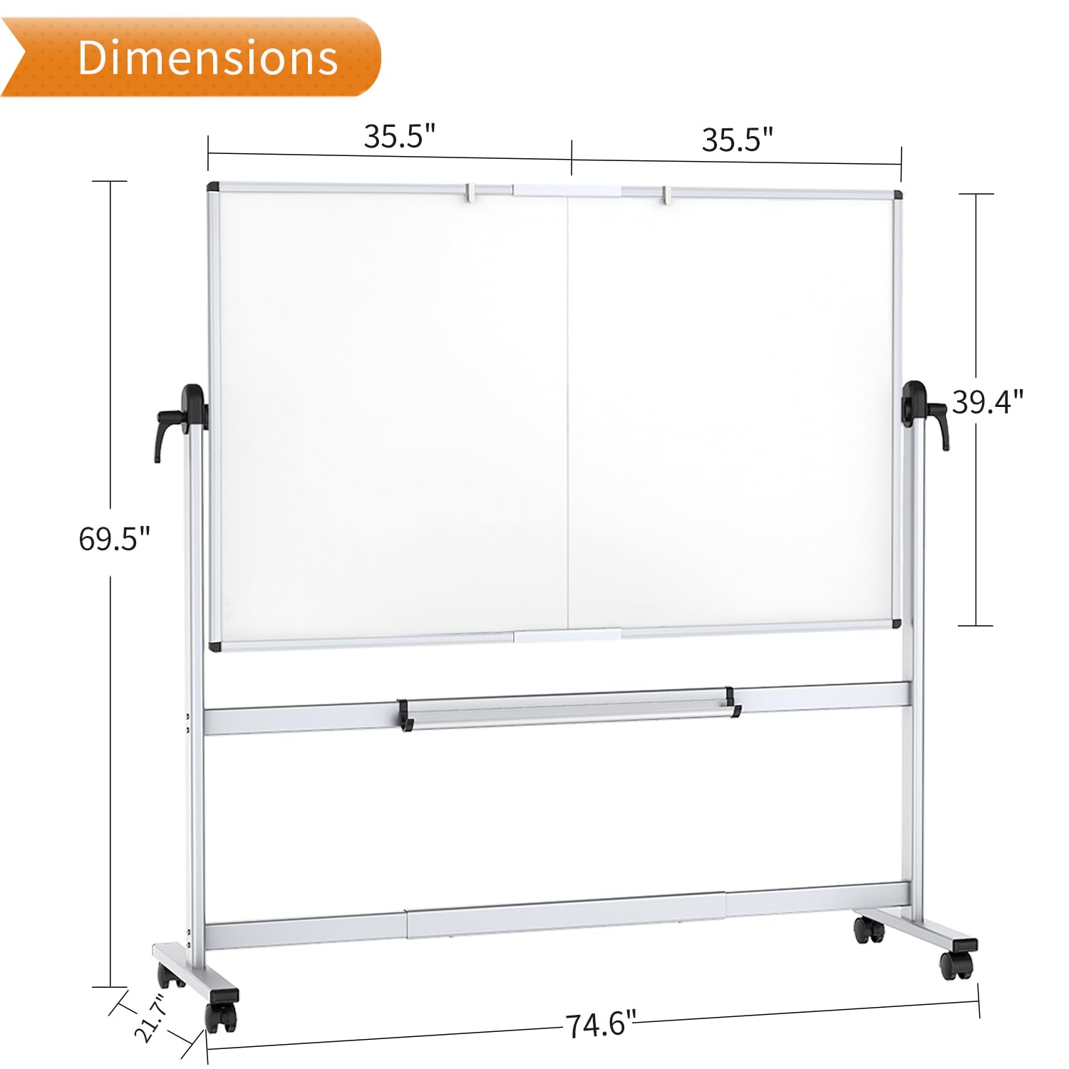 VIZ-PRO 72x40 Inch Double-Sided Magnetic Whiteboard - Mobile Dry Erase Board with Aluminum Frame, Wheels & Stand - Perfect for Classrooms, Offices & Home Use