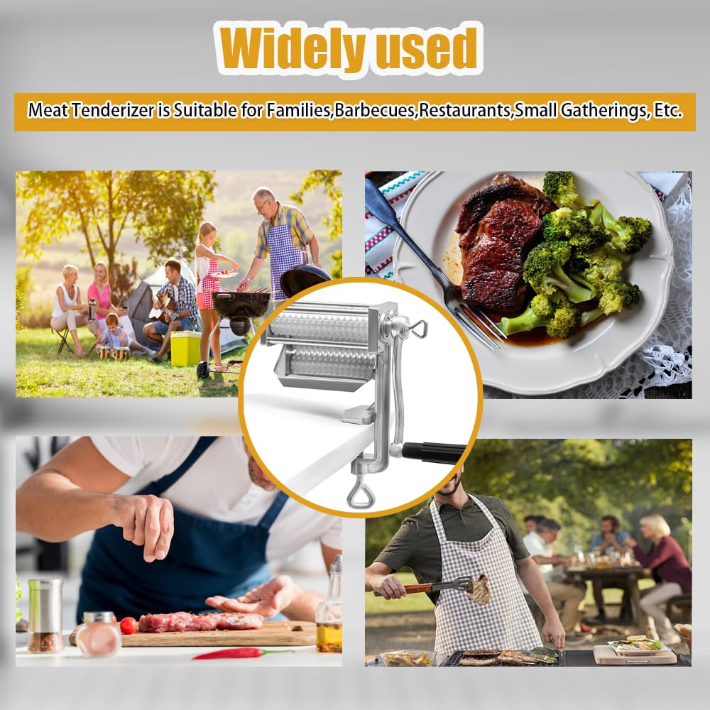 Premium Heavy Duty Manual Meat Tenderizer Tool - Steak Flattener & Cuber for Beef, Chicken & Poultry - Clamp-on Kitchen Tenderizing Machine for Juicier Meals - Perfect for Grilling, BBQ & Home Cooking