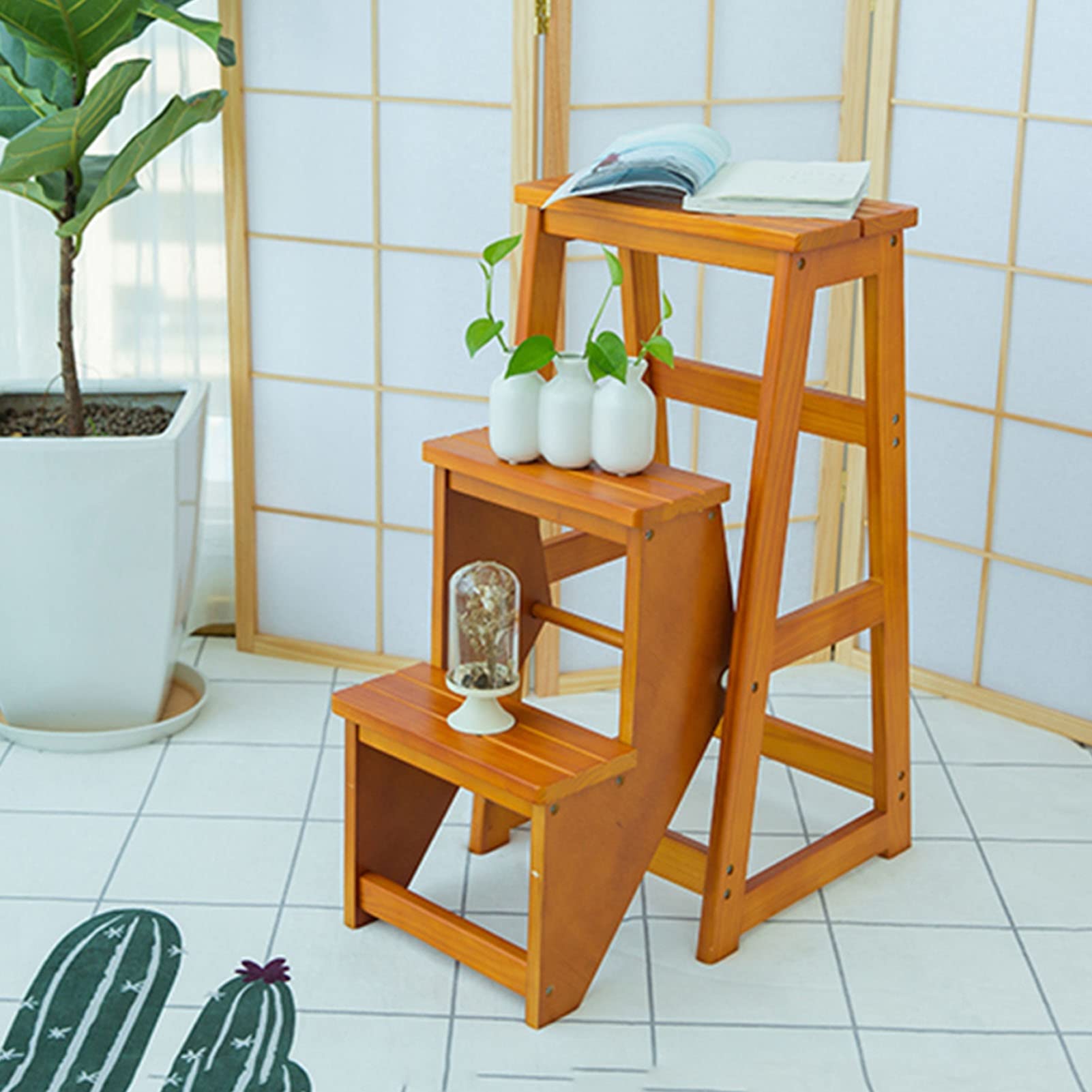 FADUNI Wooden Folding Step Stool for Home, Multifunctional Climbing Stool for Indoor Use - Perfect for Kitchen, Bathroom, Library, and Reaching High Shelves