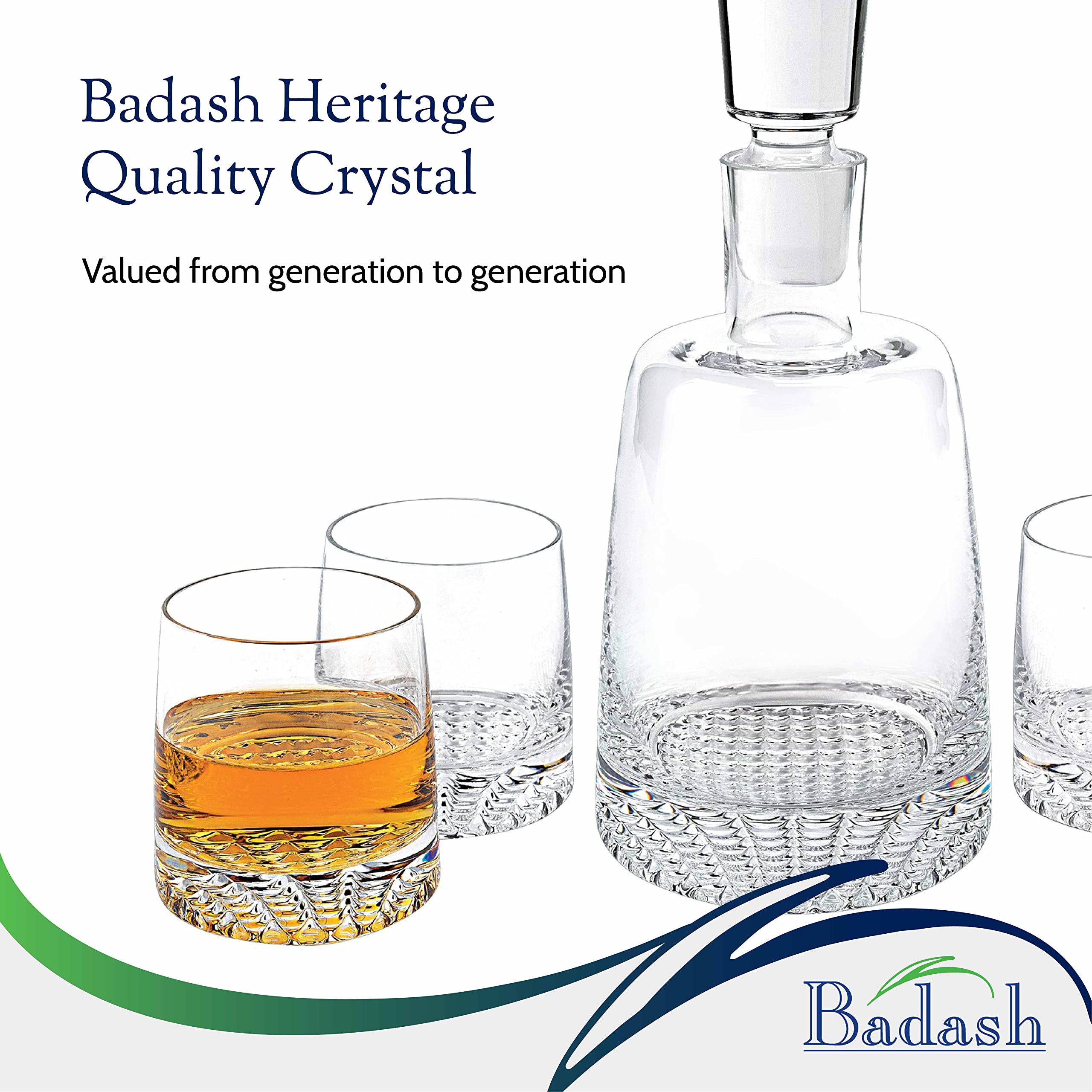 Premium Crystal Whiskey Decanter Set with 4 Lead-Free Glasses - 5-Piece Bourbon & Scotch Decanter Gift Set - Handcrafted Mouth-Blown Crystal for Home Bar, Wedding Gifts & Entertaining