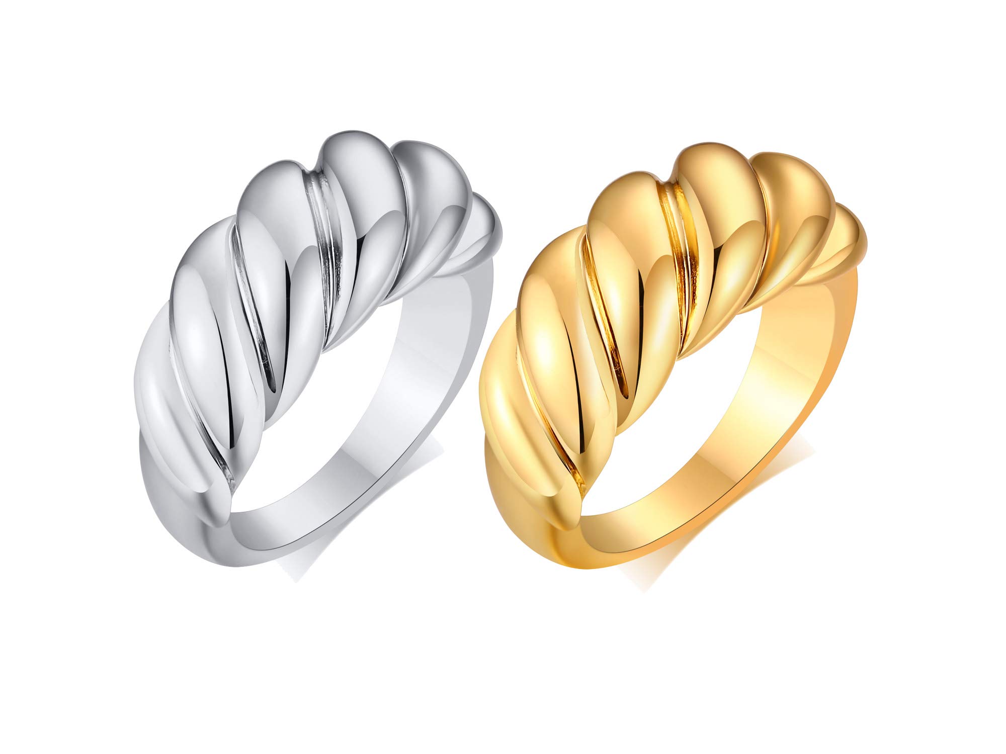 18K Gold Plated Croissant Ring for Women - Chunky Dome Statement Ring, Twisted Signet Bubble Ring, Stackable Jewelry Set | Perfect for Everyday Wear, Date Nights & Gift Giving