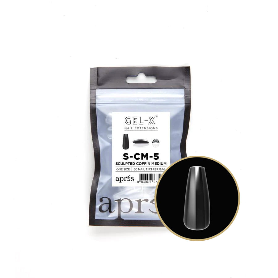 Apres Gel X Refill Bags - Sculpted Coffin Medium Size 5 (50 Pcs) | DIY Nail Extension Kit for Salon & Home Manicure | Perfect for Nail Artists & Beginners