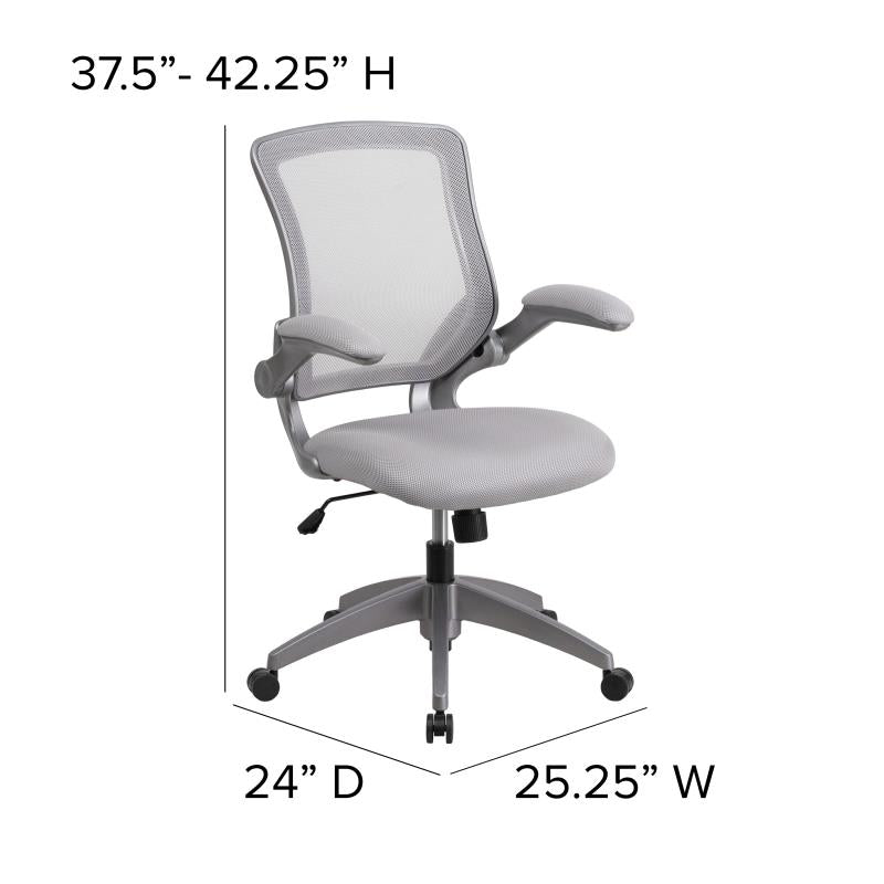 Ergonomic Mesh Office Chair with Flip-Up Arms - Mid Back Swivel Task Chair with Gray Frame for Home & Office Workspace Comfort