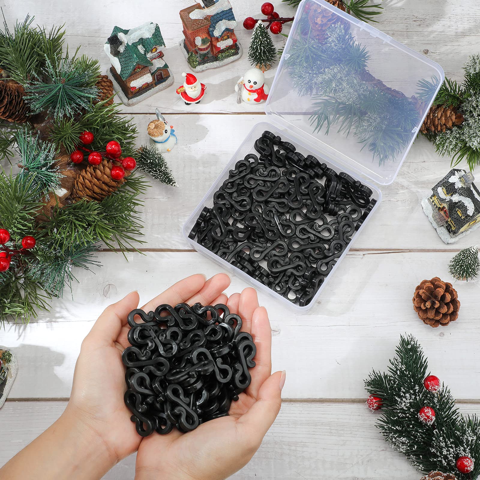 Marsui Christmas Light Clips - 120 Pack Weatherproof Outdoor Gutter Hooks for Holiday String Lights (Black) | Perfect for Roof, Porch & Yard Christmas Decorations