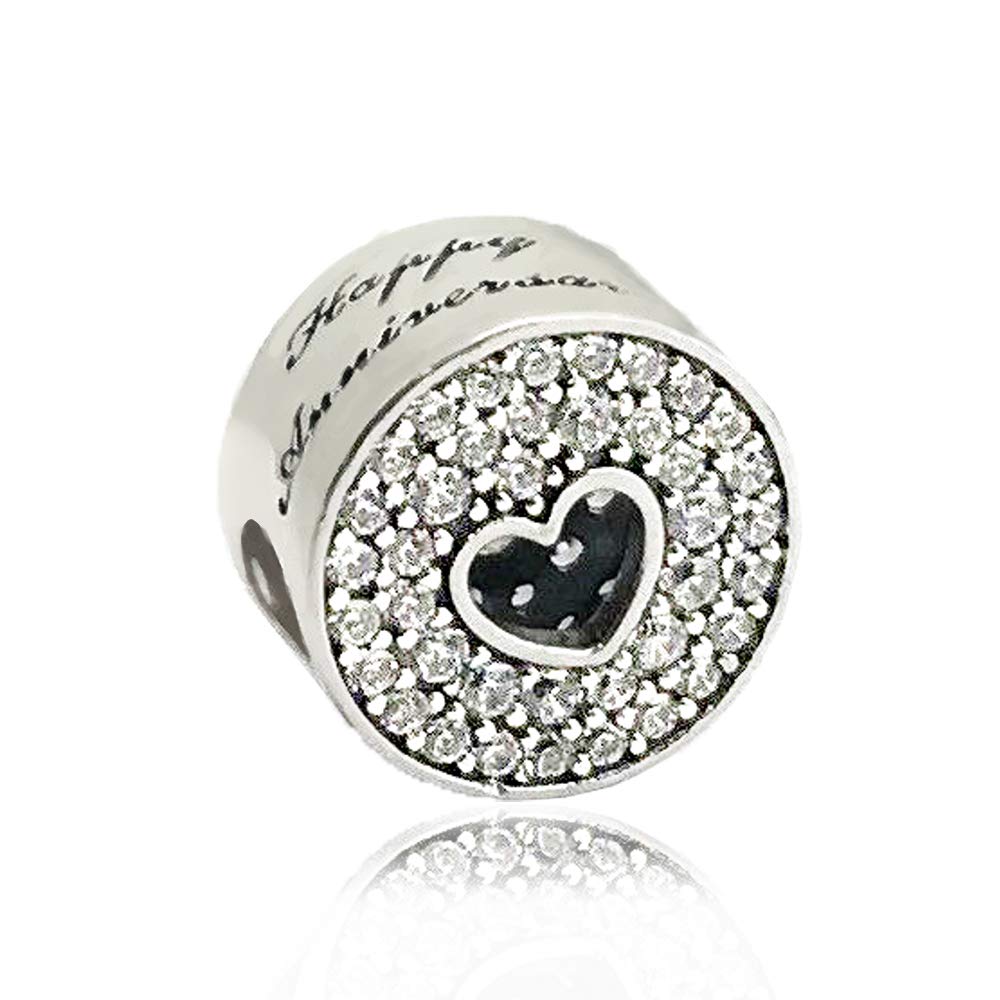 Happy Anniversary & Birthday Heart Charms for Bracelets - Sterling Silver Love Beads for Women, Wife, Mom & Girls | Perfect for Celebrations, Gifts & Jewelry Making