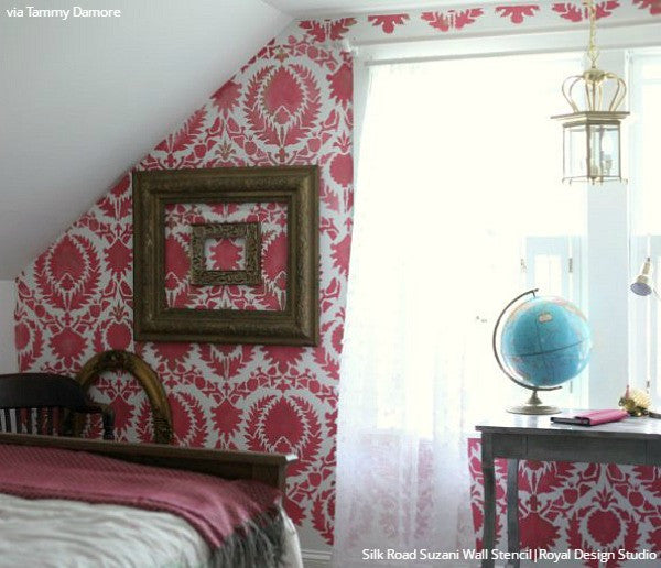 Handmade Silk Road Suzani Wall Stencil - Traditional Floral Pattern for DIY Home Decor, Wall Painting & Boho Interior Design