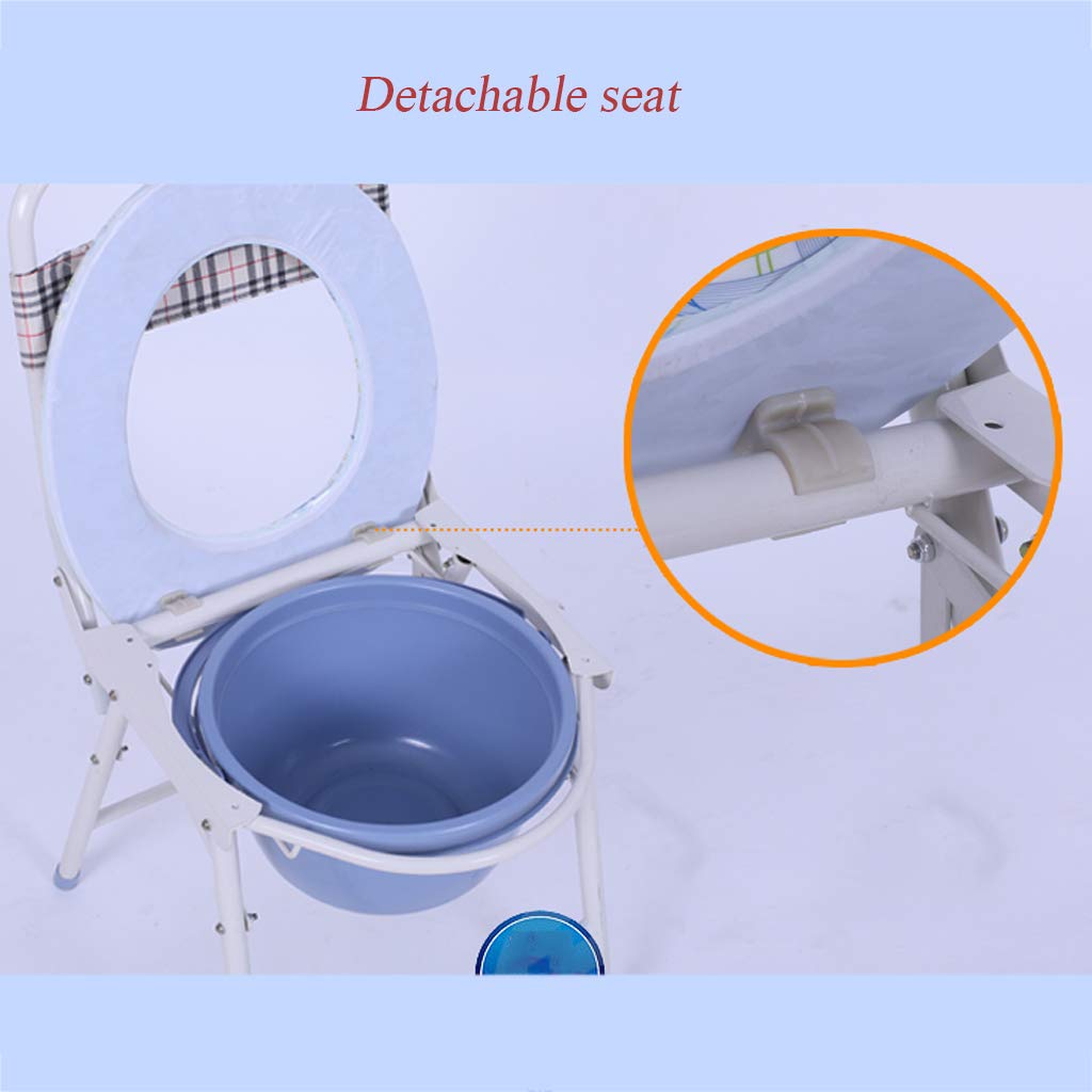 Portable Folding Commode Chair with Handles & Bucket - Adjustable Height Bedside Toilet Seat for Adults, Elderly & Handicap - Non-Slip Leg Pads for Safety - Ideal for Home Care, Post-Surgery & Pregnancy Use
