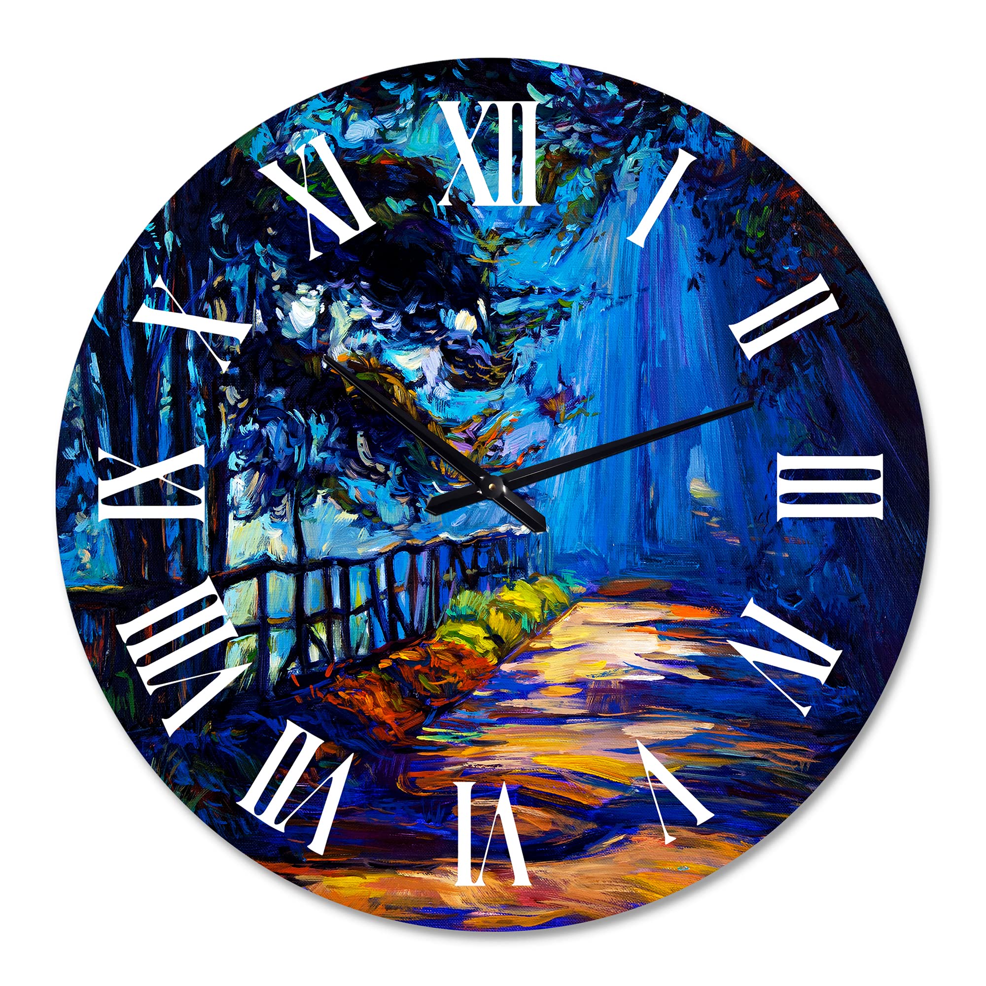 DesignQ Lake House Wall Clock 'Shadows in The Afternoon On Park Road' - Large Landscape Nature Wall Clock for Living Room, Bedroom & Office Decor - Perfect for Farmhouse, Rustic & Coastal Home Interiors
